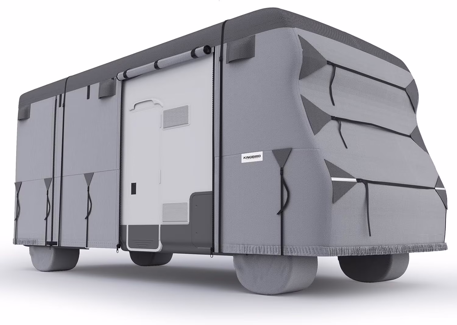 KING BIRD 29��-32' Oxford Fabric Class C RV Cover, 600D Oxford Camper Cover Tearproof Waterproof Windproof Travel Trailer Cover with 2Pcs Extra Straps, 6 Gutter Covers & 4 Tire Covers
