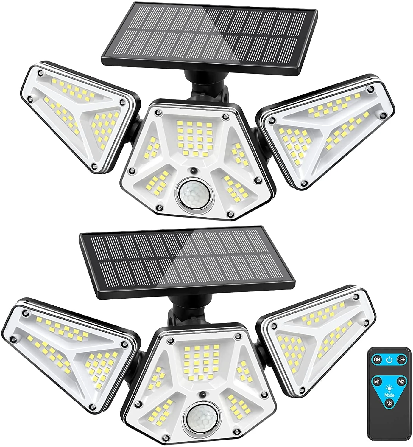 SZRSTH Solar Outdoor Lights, 2Pack Motion Sensor Flood Security Light with Remote Control for Outside Garage Yard