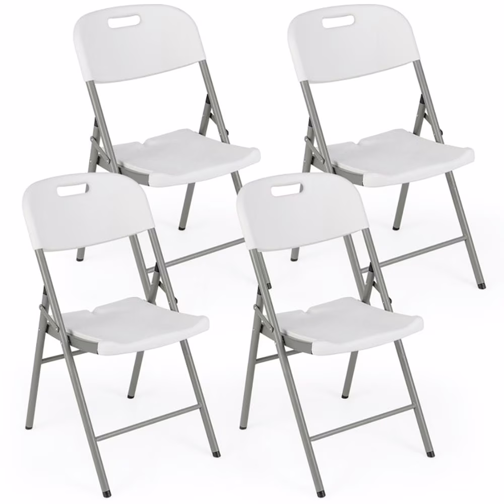 Topcobe 4 Pack Folding Stackable Chairs with Metal Frame and Carrying Handle, Modern Furniture for Indoor-White