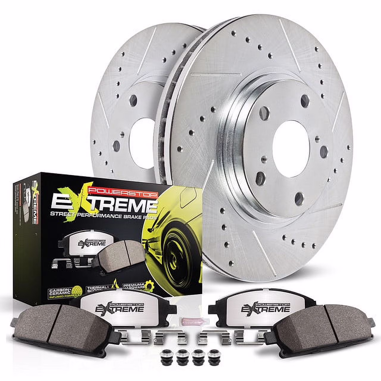 PowerStop Rear Z26 Street Warrior Carbon-Fiber Ceramic Brake Pad and Drilled and Slotted Rotor Kit Fits: AUDI PORSCHE Select Models K6001-26