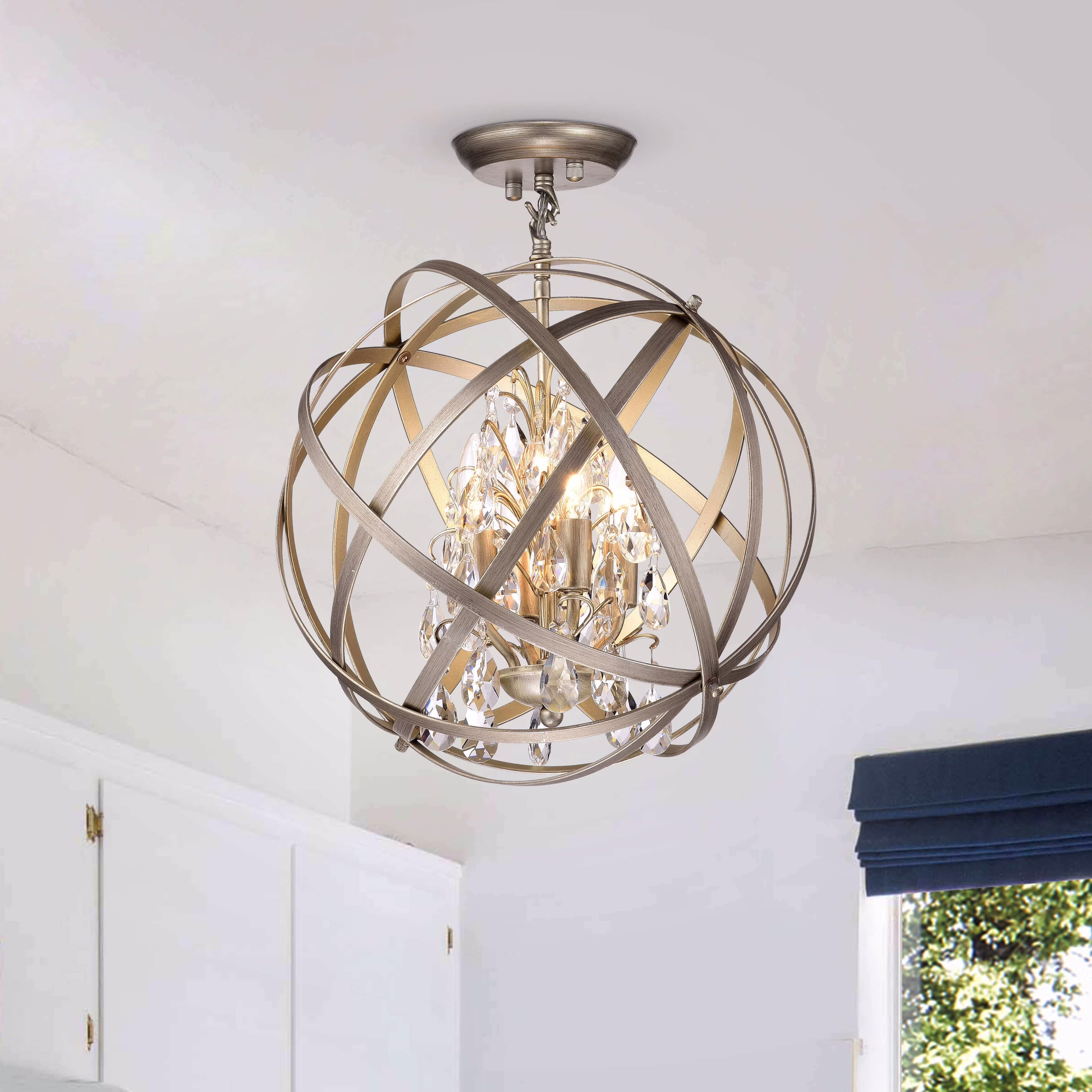 The Lighting Store Benita Light Gold with Bronze 4-light Metal Globe Crystal Semi-Flush Mount