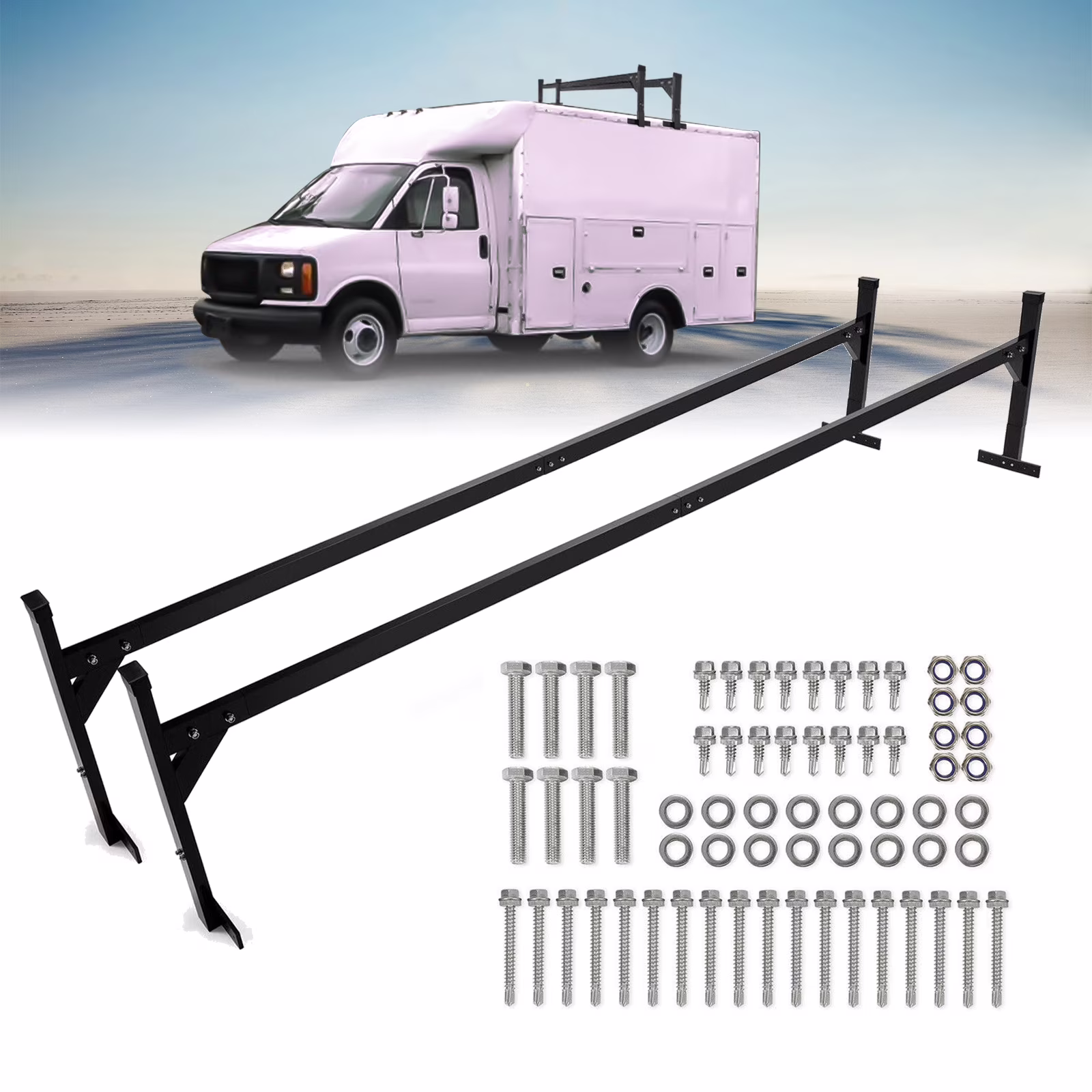 Kojem Adjustable Trailer Roof Ladder Racks, Aluminum, Powder Coated, for 4��-8.5�� Trailers