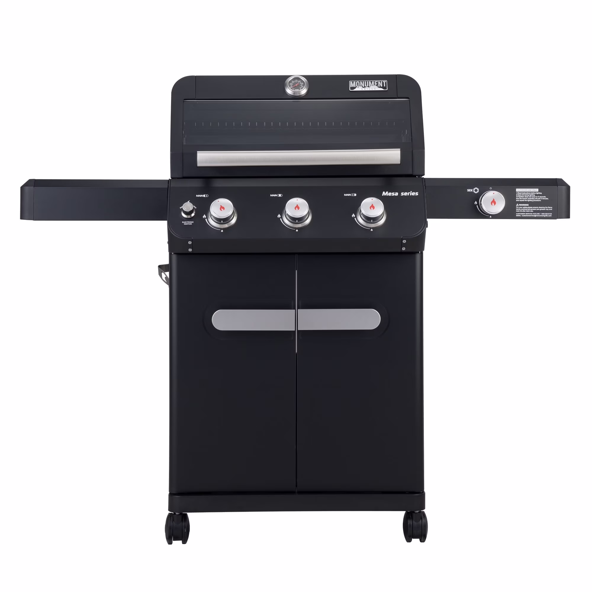 Mesa 3-Burner Propane Gas Grill in Black with Clear View Lid and LED Controls