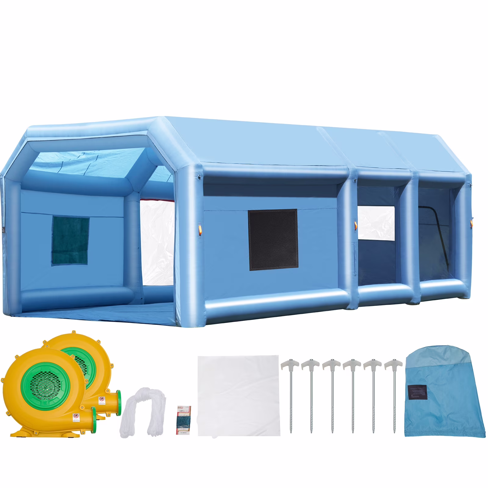 KFFKFF Inflatable Spray Shelter, 27.9x15.7x10.8 ft, Includes 950W+750W Blowers, Air Filtration, Ideal for Small Trucks, Large Motorcycles, Midsize Vehicles