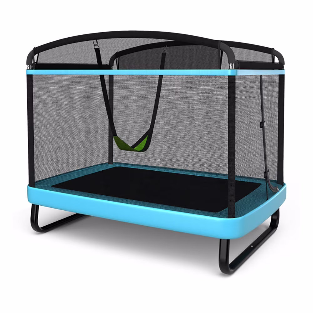 Kadyn Outdoor Bounce Bed, Kid Exercise Trampoline 6 Feet Kids Entertaining Trampoline with Swing Safety Fence-Blue