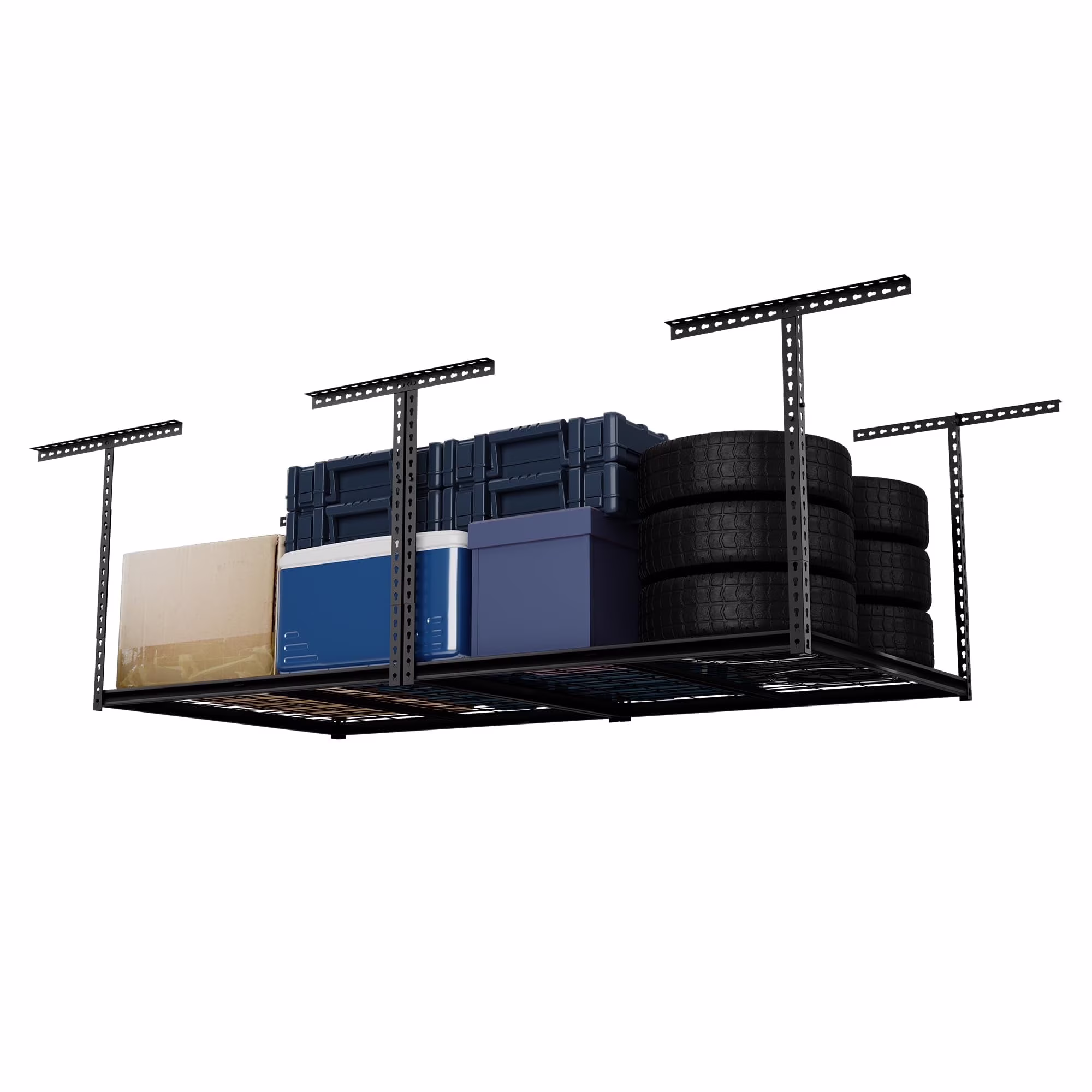 Shuntong The Atlas 4 x 8 Pro Overhead Garage Storage Rack, Heavy Duty Metal Garage Ceiling Storage Racks, Height Adjustable Garage Storage System 26"-48", 1250lbs Weight Capacity, Black