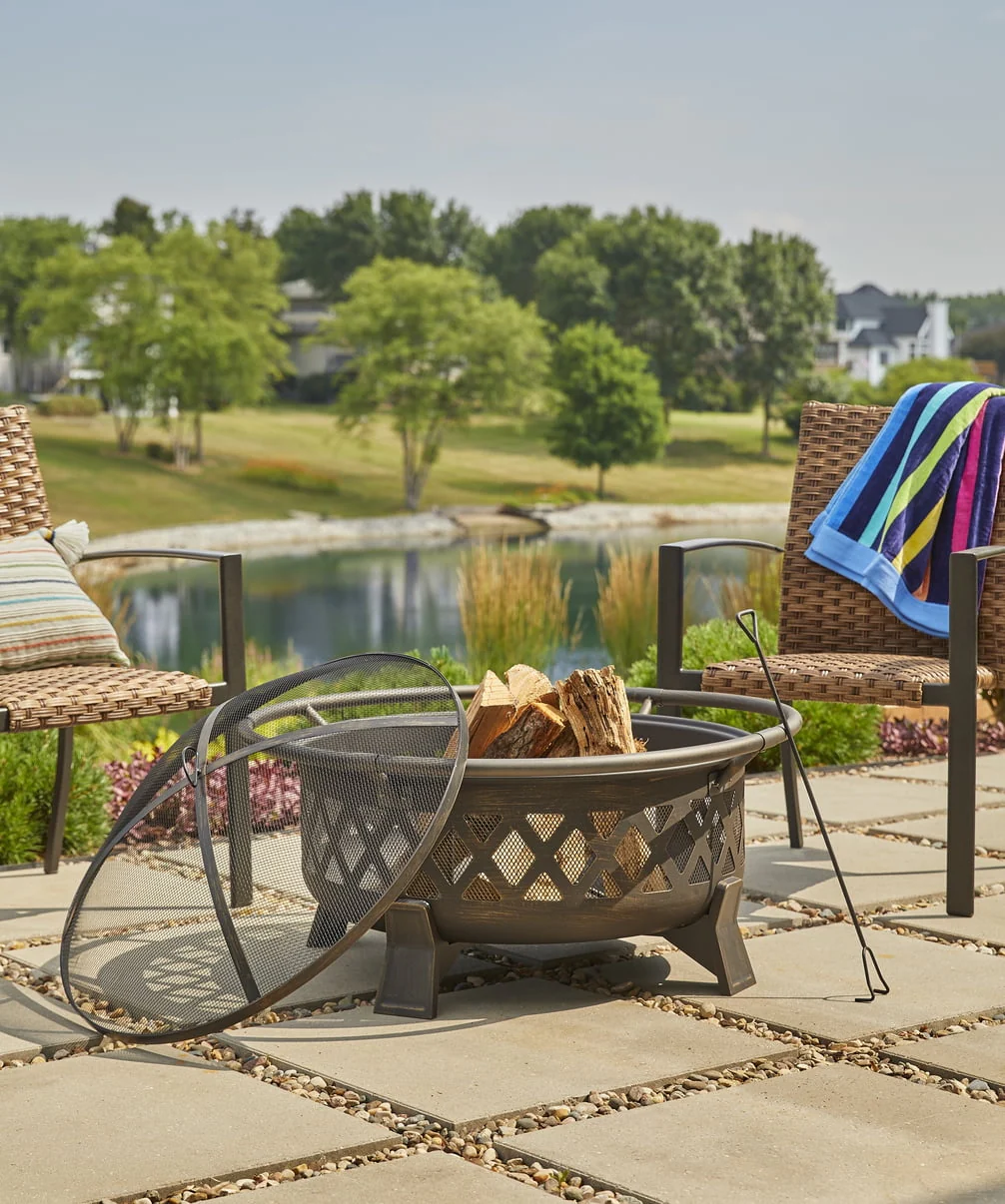 Better Homes & Gardens 35" Round Lattice Wood Burning Fire Pit with Cover, Antique Bronze