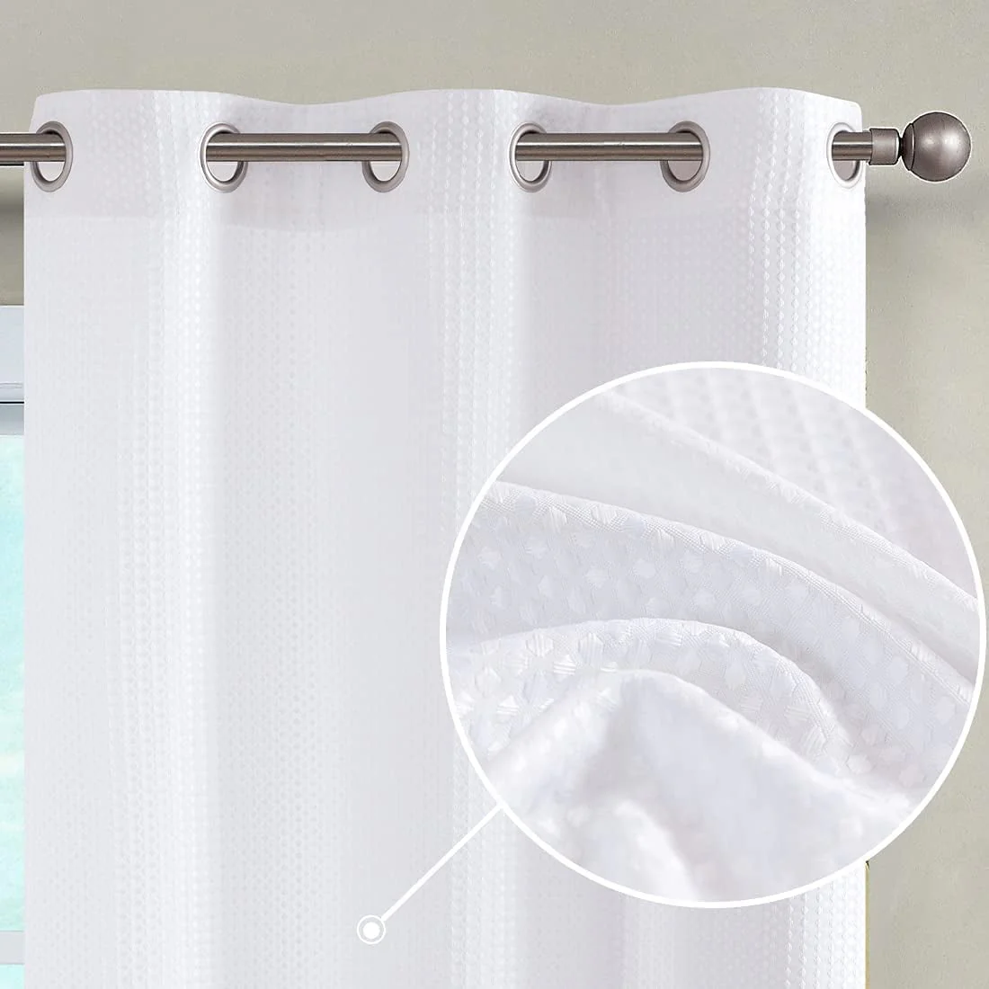 Curtainking Modern Waffle Weave Textured Grommet Light Filtering Curtains, 76" x 84" 2 Panels