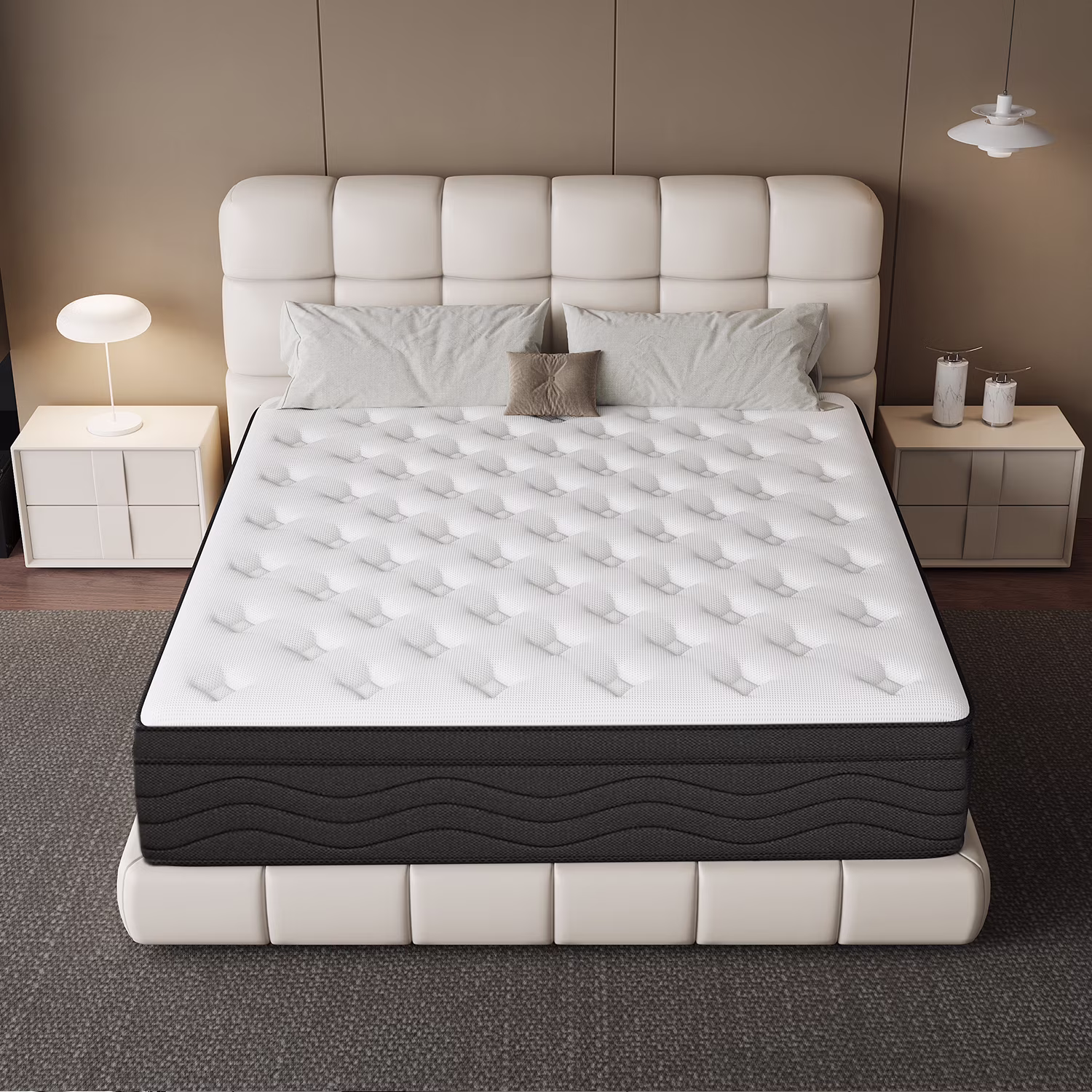 Lodeija 12 in Queen Size Mattress , Black with Pocket Springs and Foam, Pressure Relief, Supportive Comfort,Medium Firm, Breathable Cooling Gel, Bed in a Box