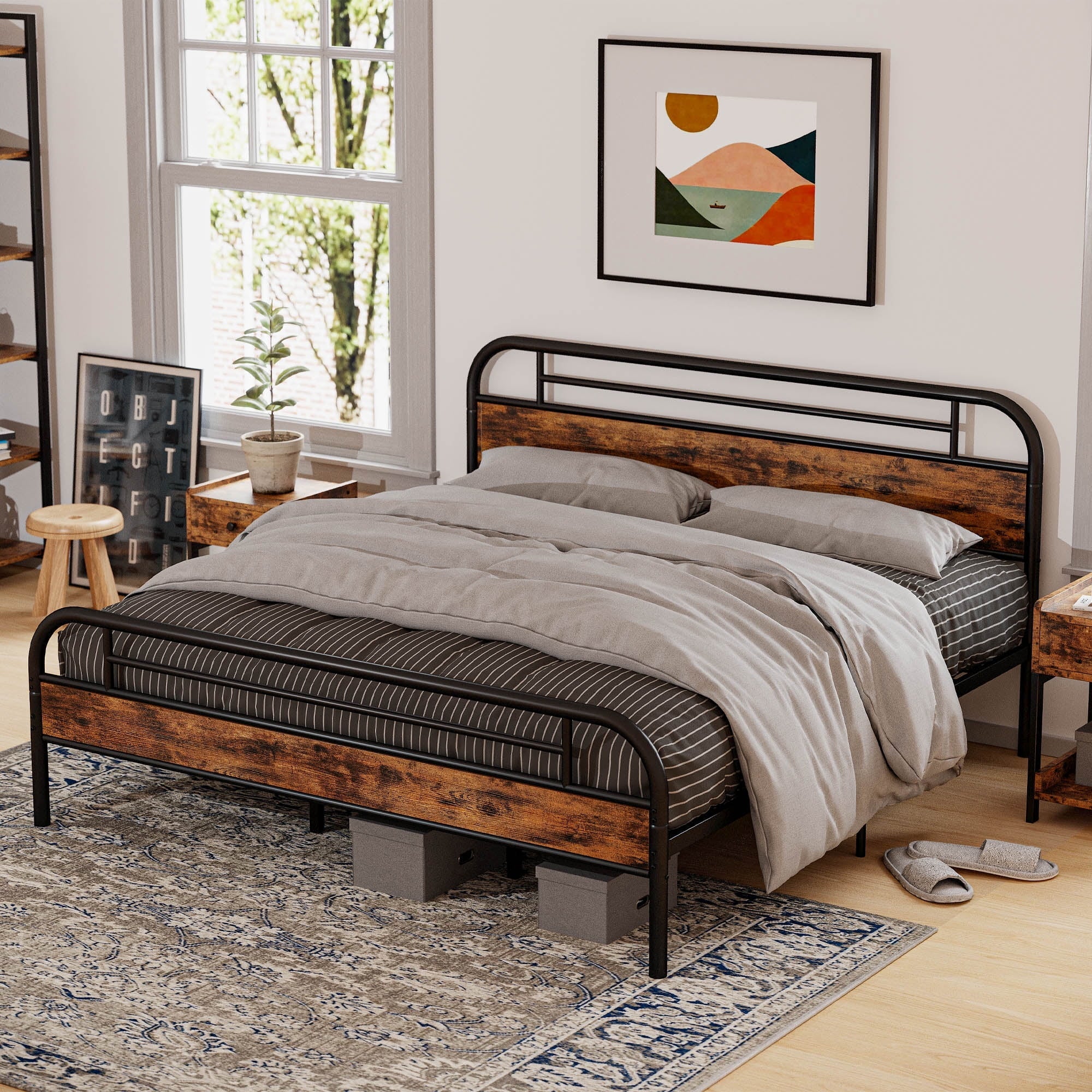 LIKIMIO King Bed Frame, Platform Bed Frame with Headboard and Strong Support, Easy Assembly, Noise-Free, No Box Spring Needed