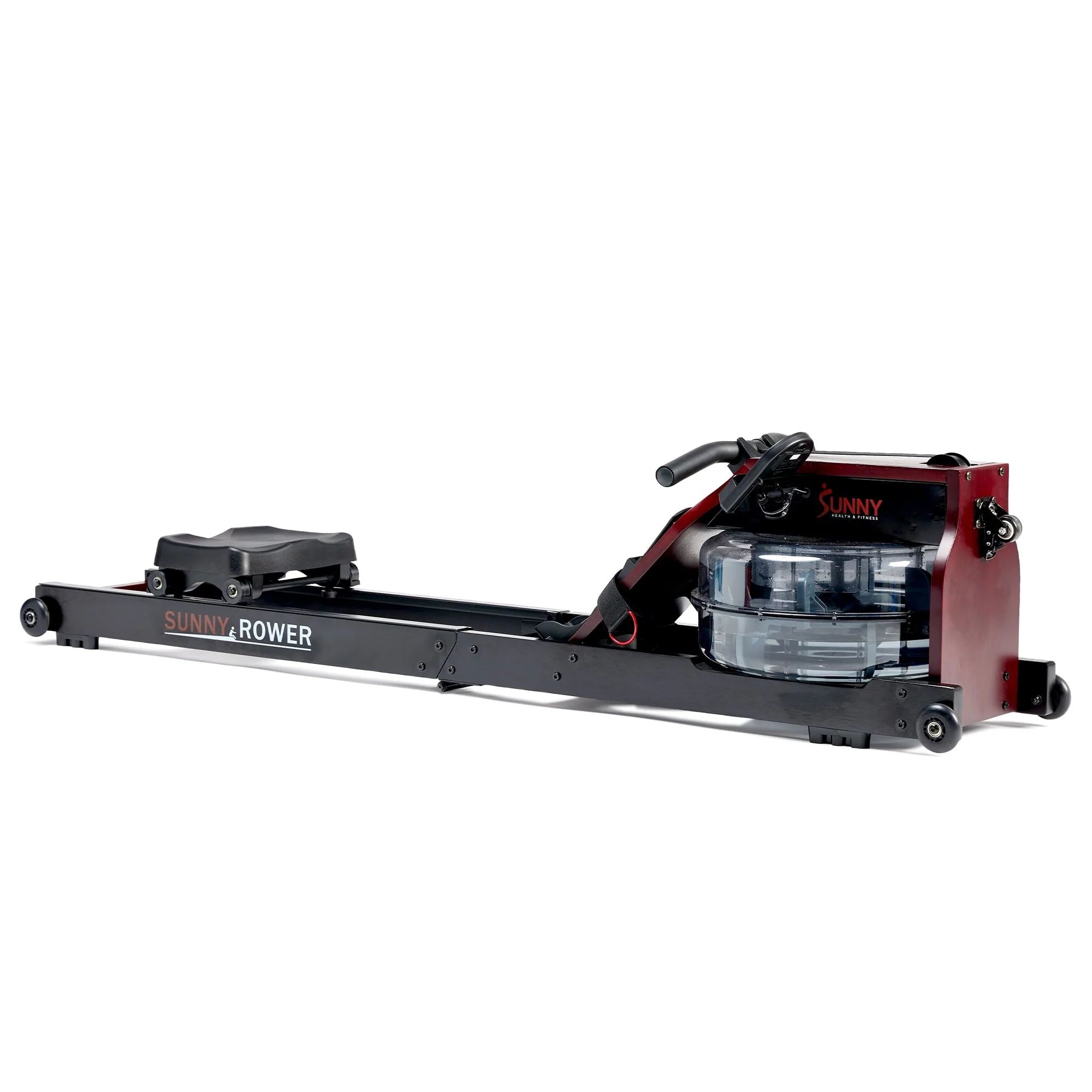 Sunny Health & Fitness Foldable Wooden Water Rowing Machine with Sustainable Rubberwood, Ergonomic Handle & Exclusive SunnyFit® App Enhanced Bluetooth Connectivity - SF-RW522074