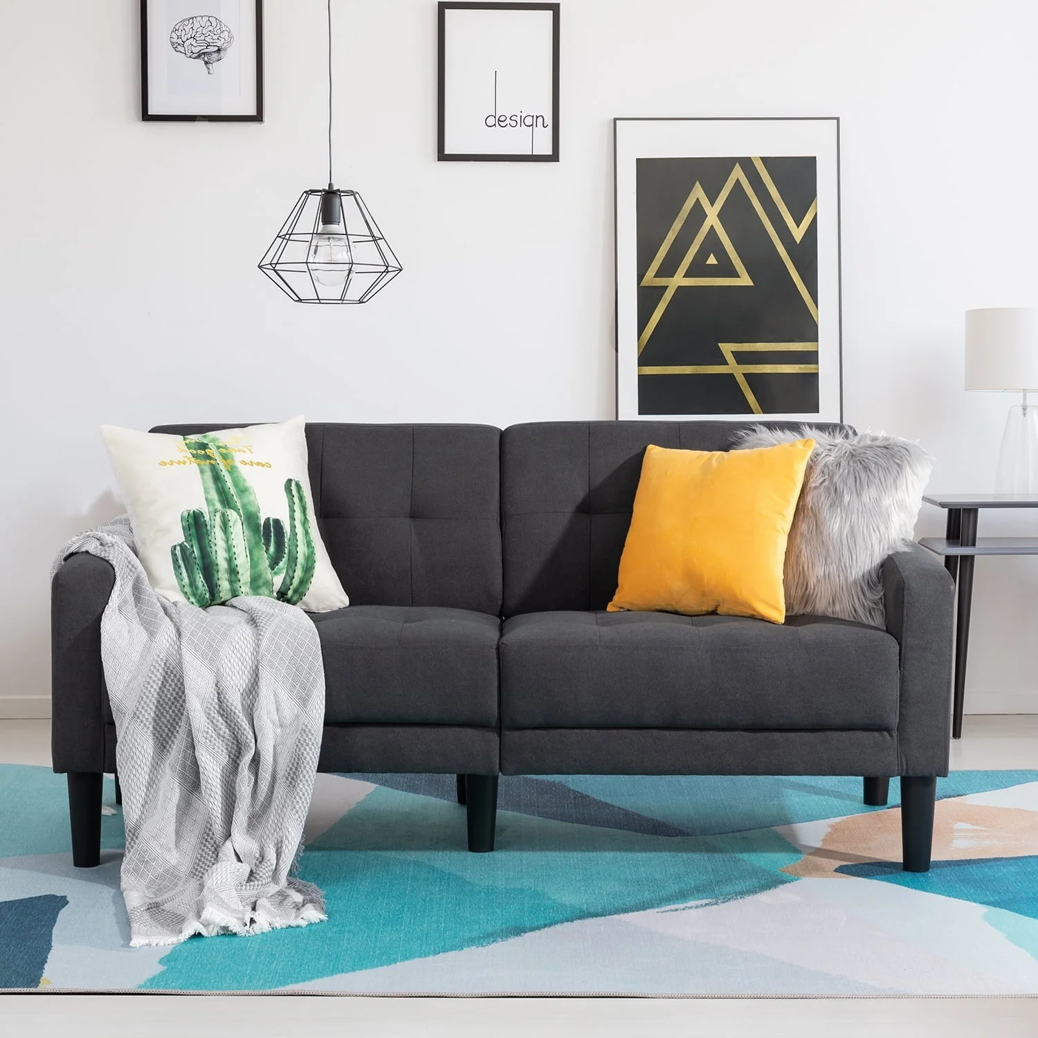 Sobaniilo 63 '' Small Modern Loveseat, Mid-Century Fabric 2-Seat  Love Seat Sofa Chair Furniture for Living Room, Apartment and Small Space (Dark Gray)