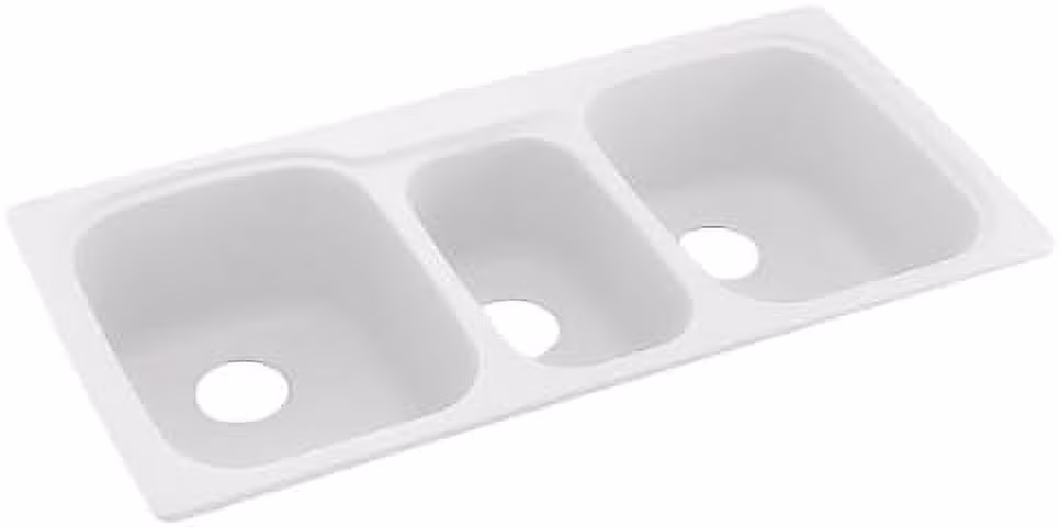Swanstone KS04422TB.010 Solid Surface 1-Hole Drop in Triple-Bowl Kitchen Sink, 44-in L X 22-in H X 9-in H, White