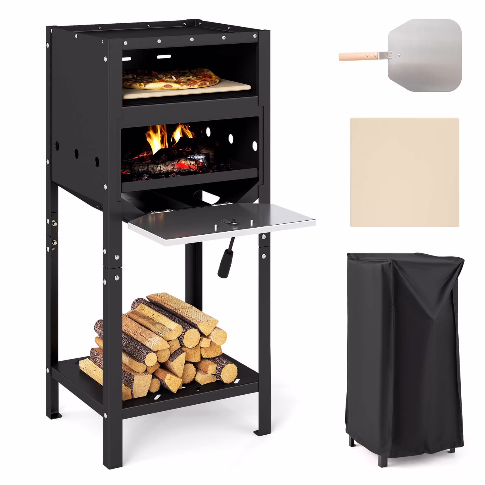 Costway 12" Outdoor Pizza Oven with Ash Tray & Wood Storage Pizza Stone Pizza Peel