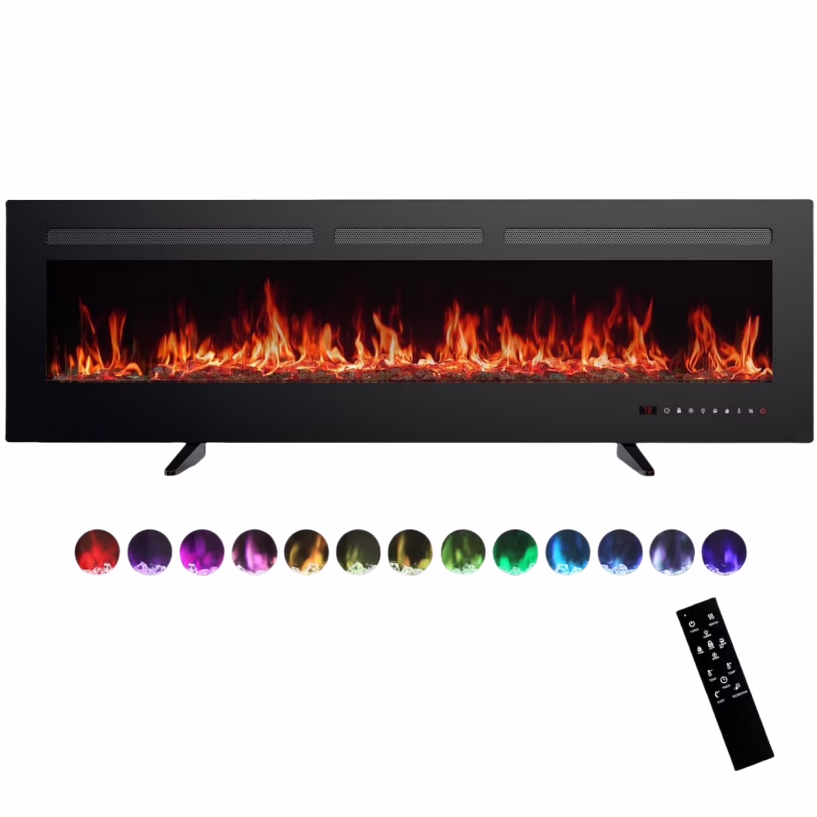 60" Electric Fireplace, Ultra-thin Recessed and Wall Mounted Fireplace, Linear Fireplace with Timer Remote Control Adjustable Flame Color 750w/1500w Black