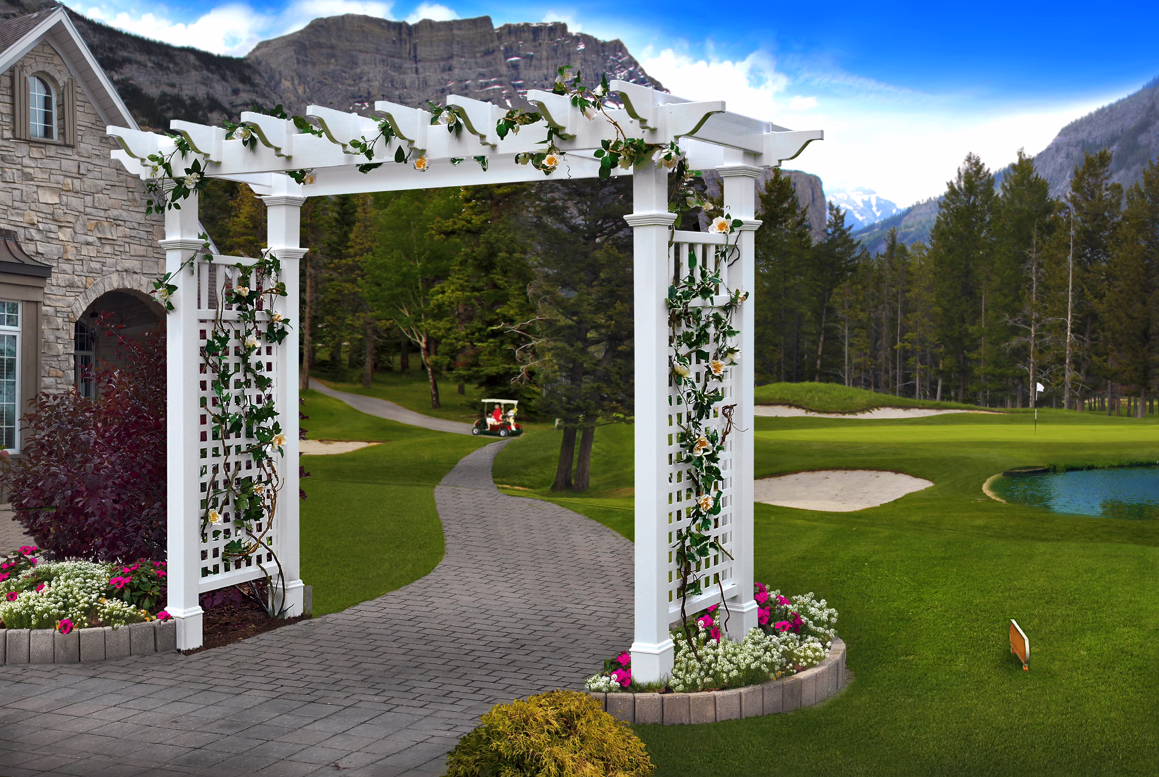Vita 88"L x 32"W x87"H Fairfield Grande Vinyl Arbor with Trim, White