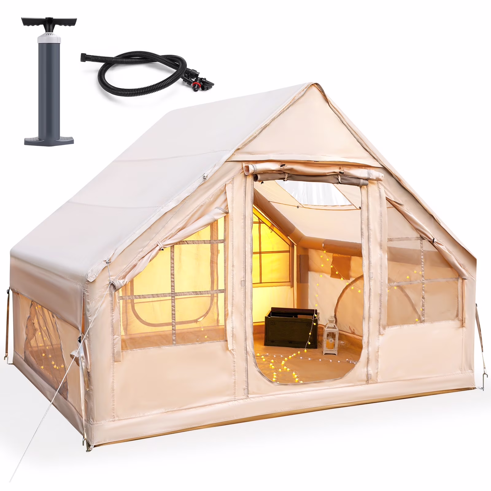 Vebreda Inflatable Camping Tent, Instant Setup Waterproof Family Tent with Skylight, Durable Oxford Fabric, 4-Season Tent for Outdoor, Beach & Backyard