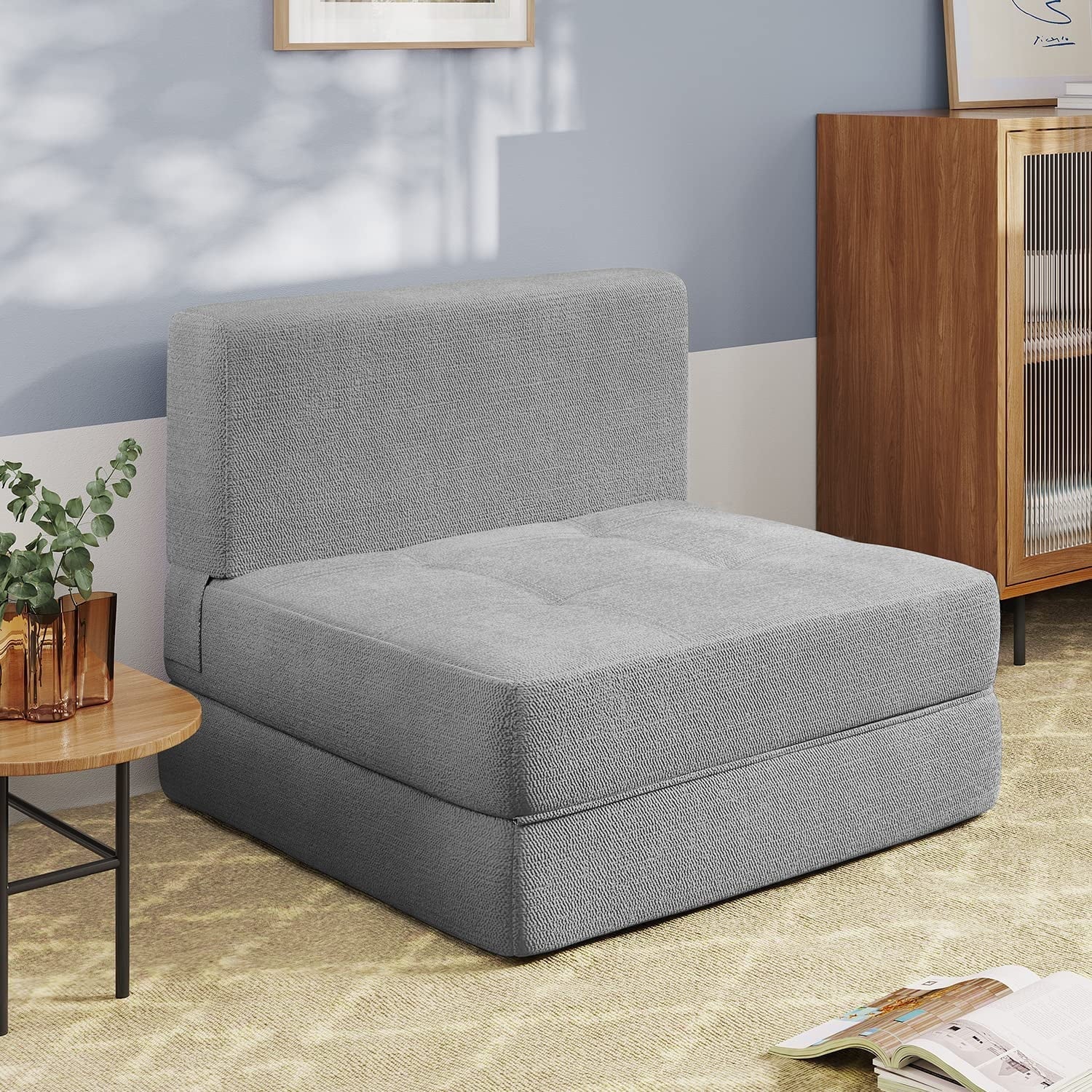 Lofka Chair Bed, Sleeper Sofa Bed with Removable Cover Light Gray