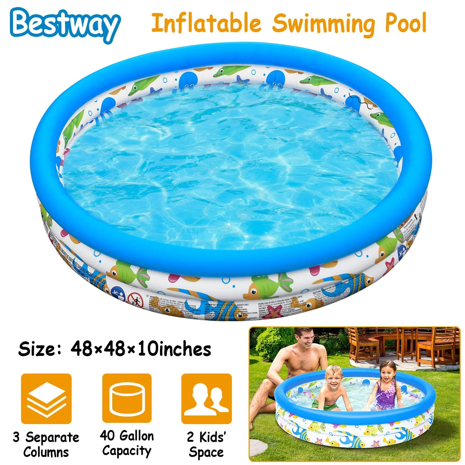iMounTEK 48x10 Inflatable Baby Swimming Pool Whale Inflatable Kiddie Pools Foldable 3 Rings Blow Up Paddling Pool for Kids Toddlers Children Summer Water Game Play Center for Indoor Outdoor Garden Ya