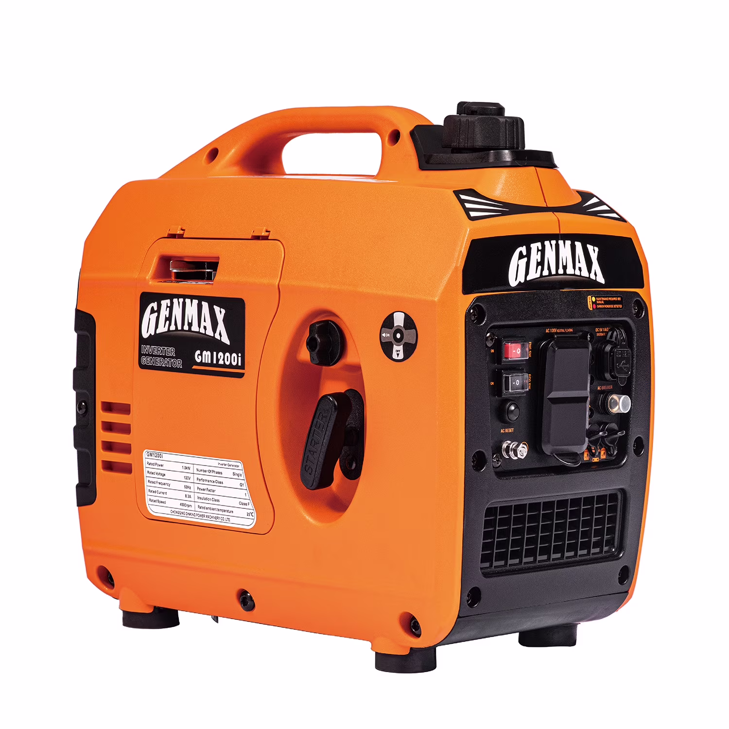 GENMAX GM1200i 1200-Watt Portable Small Inverter Generator 25.3lb Ultralight Outdoor Camping Motorhome Caravan Recoil Start Petrol Gasoline Powered Equipment Super Quiet 57 cc Engine