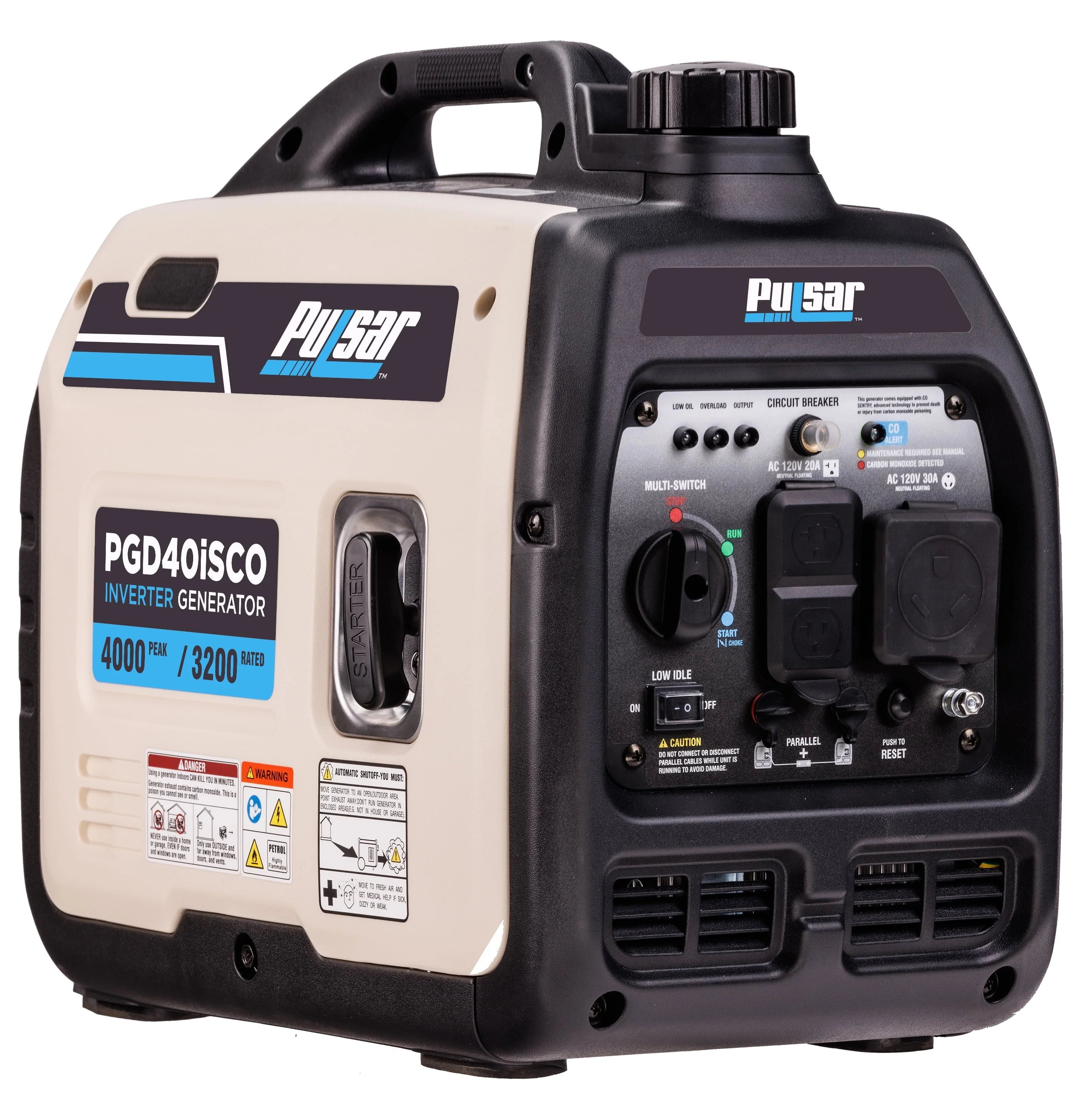 Pulsar 4000-Watt Super Quiet Gas Powered Inverter Generator with CO Sentry