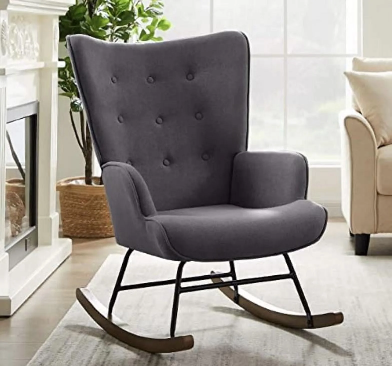 UBesGoo Rocking Accent Chair, Soft Padded Armchair Chair,  Comfy Side Chair with Sturdy Wooden Metal Legs for Living Room Bedroom Gray