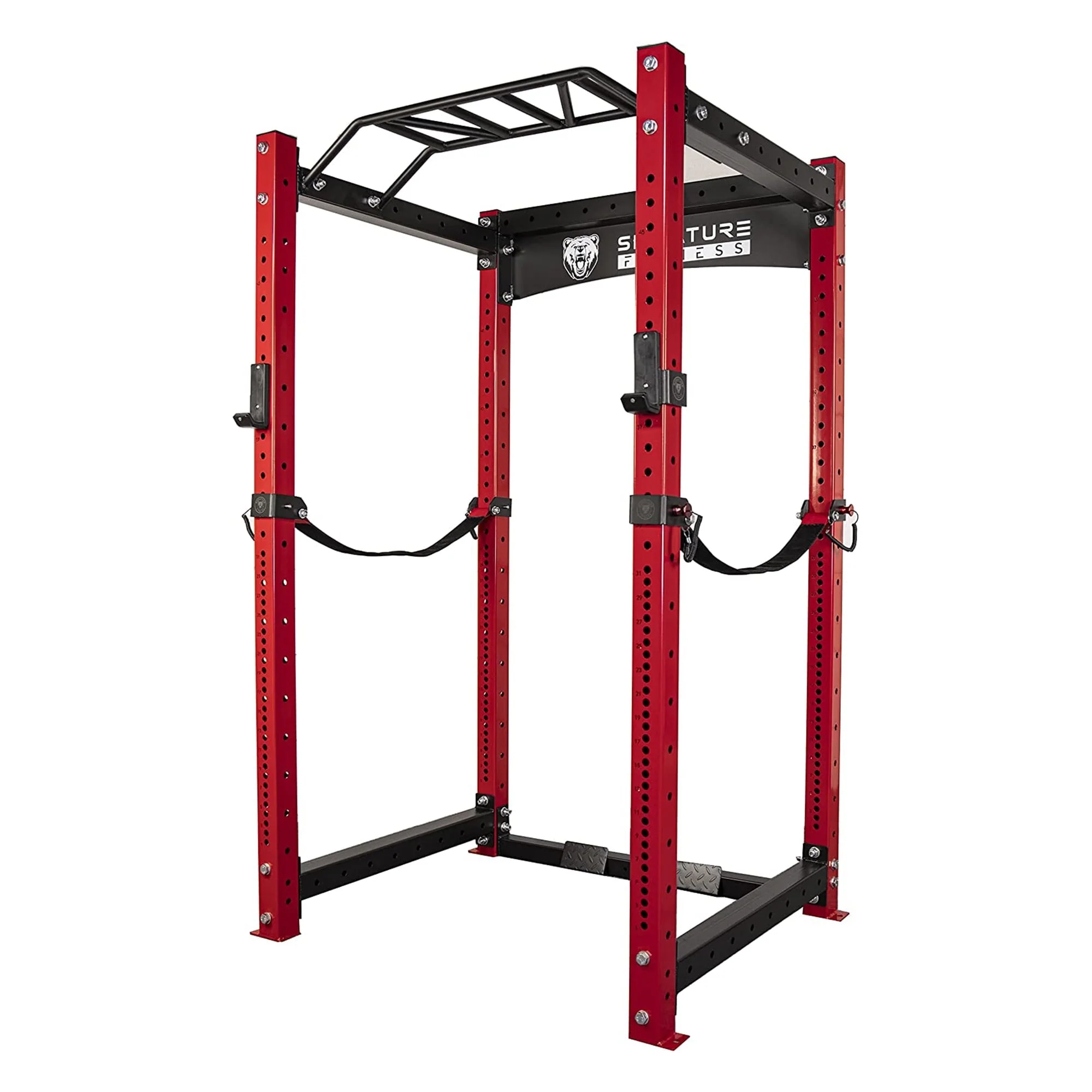Signature Fitness 1,500 Lb Capacity 3 x 3 Inch Power Cage Squat Rack, Red
