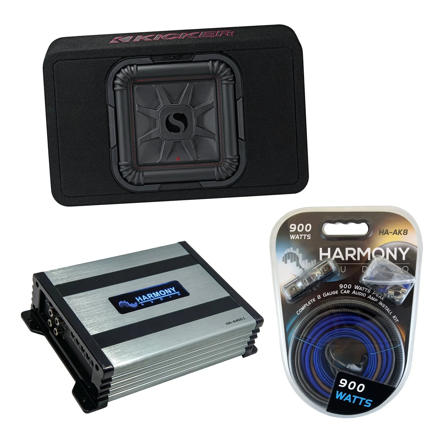 Kicker 46TL7T102 Car Audio L7T Loaded Square 10" Thin Sub Box & HA-A400.1 Amp