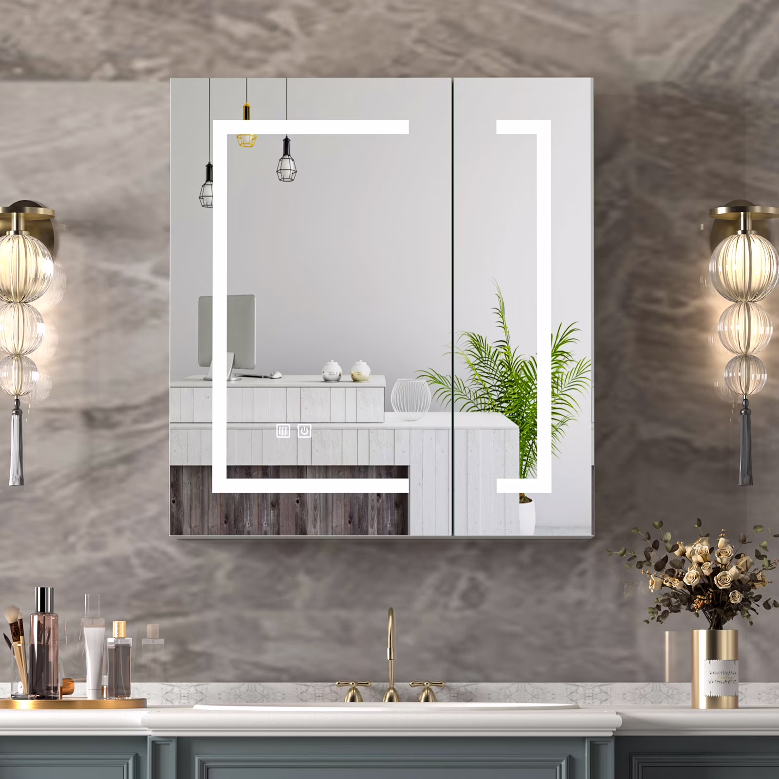 Led Medicine Cabinets for Bathroom with Mirror Lighted Mirror Cabinet with Defogger Surface Mount Bathroom Vanity Medicine Cabinet with Storage 23.7X 25.6Inch
