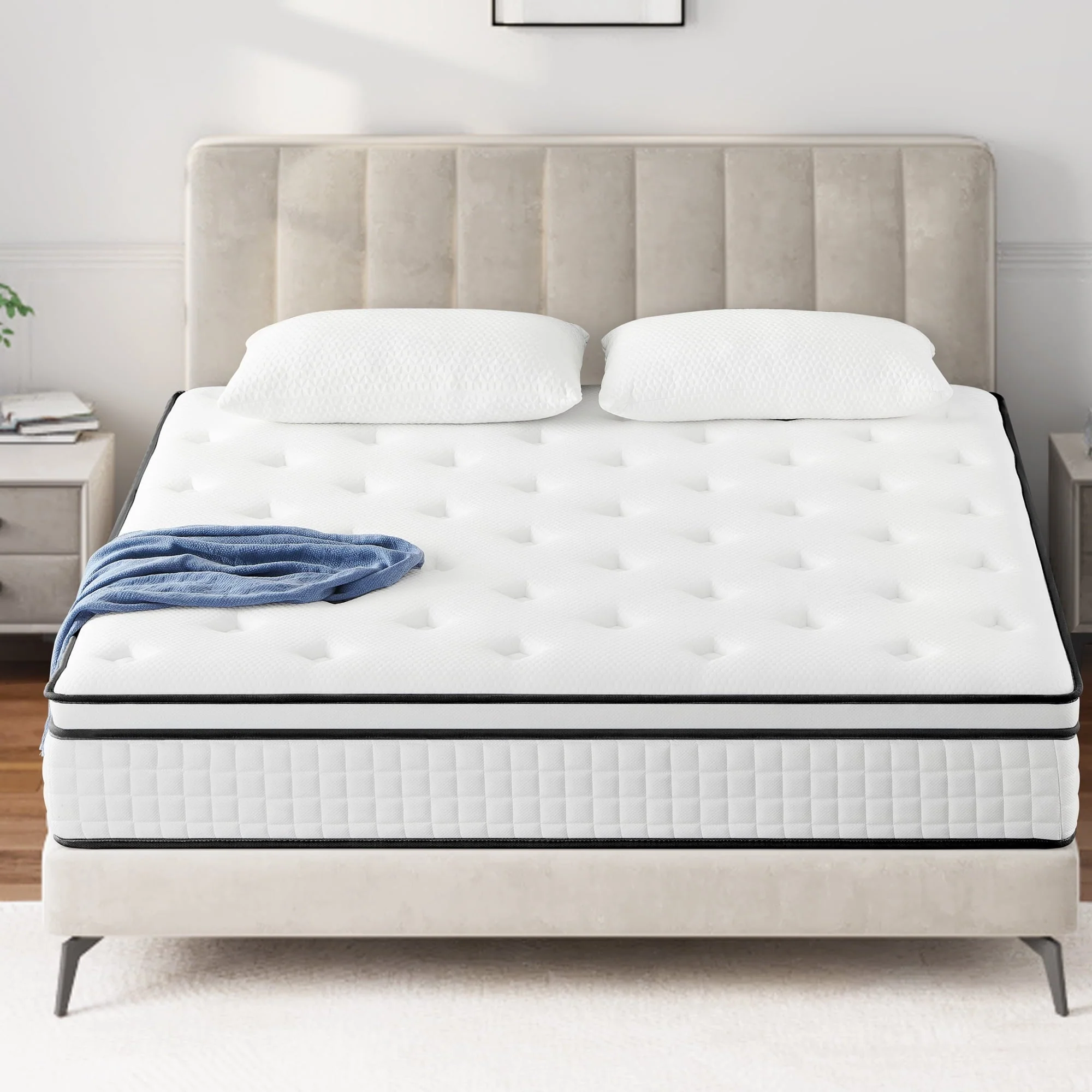 Queen Mattress, Madinog 12" Hybrid Mattress,Innerspring and Gel Memory Foam