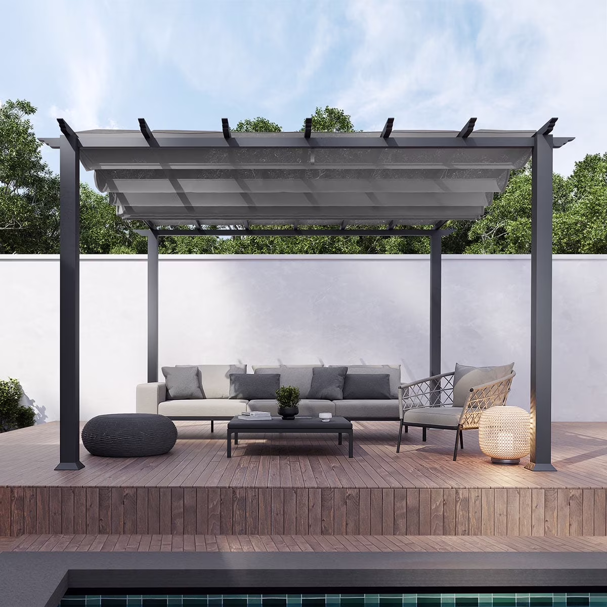 Paragon Outdoor 11'x11' Florence Aluminum Pergola in Grey with Adjustable Gray Canopy