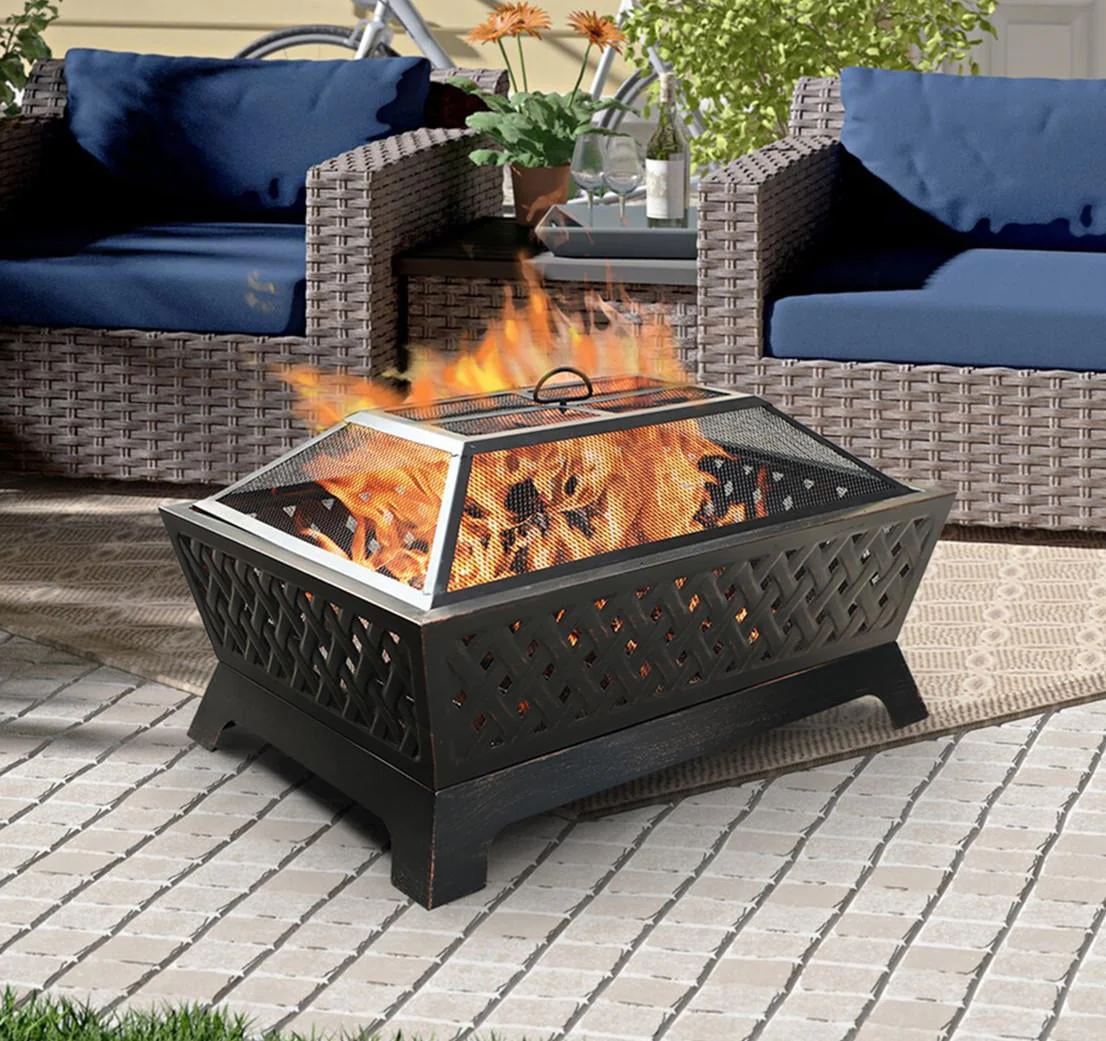 Sophia & William 34" x 26" Outdoor Steel Fire Pit Wood Burning Bronze Finish Fireplace