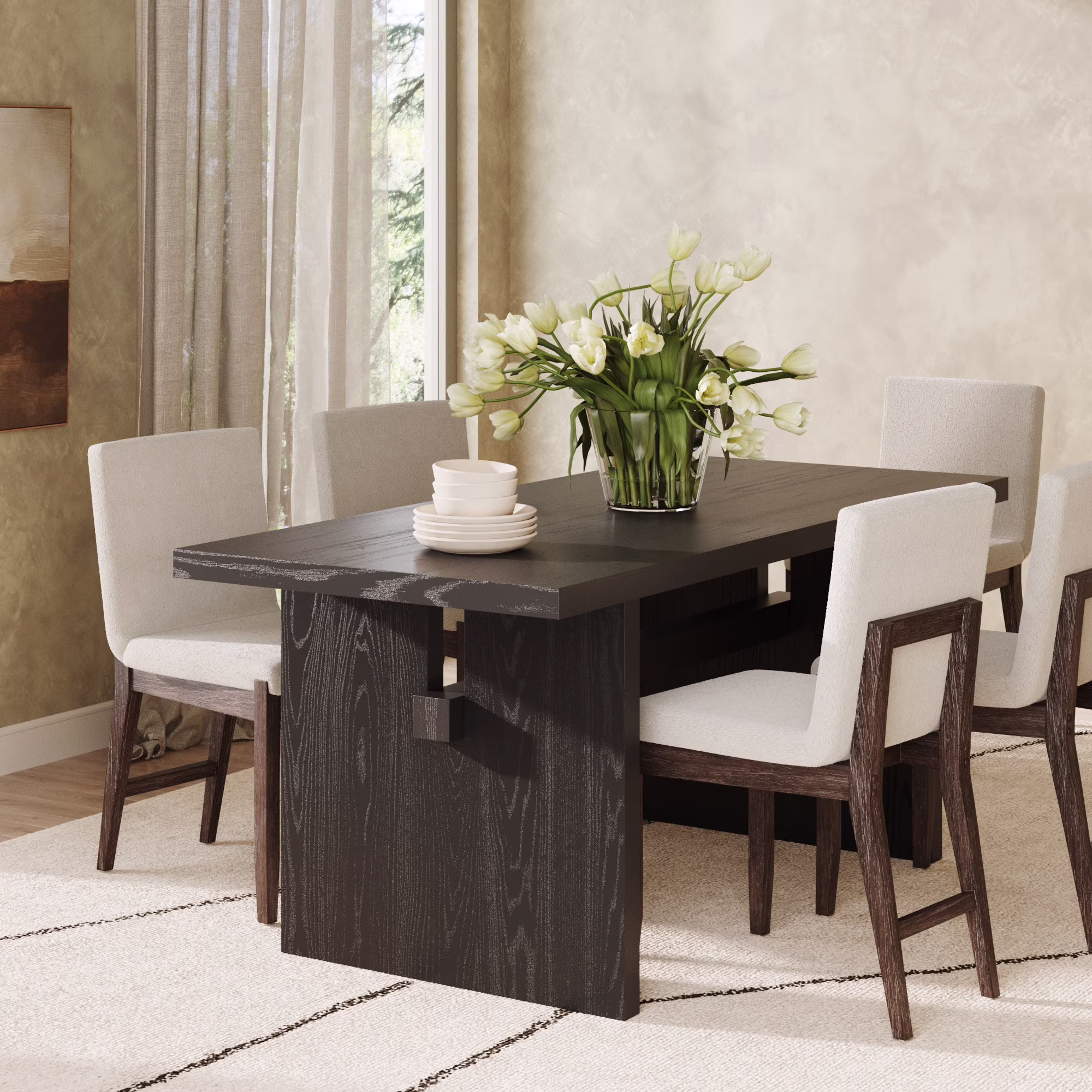 Nathan James Briggs Modern Dining Table for 6, Small Rectangle Dining Table, 6-Person Black Dining Table,  Solid Wood Modern Dining Table in Black Oak