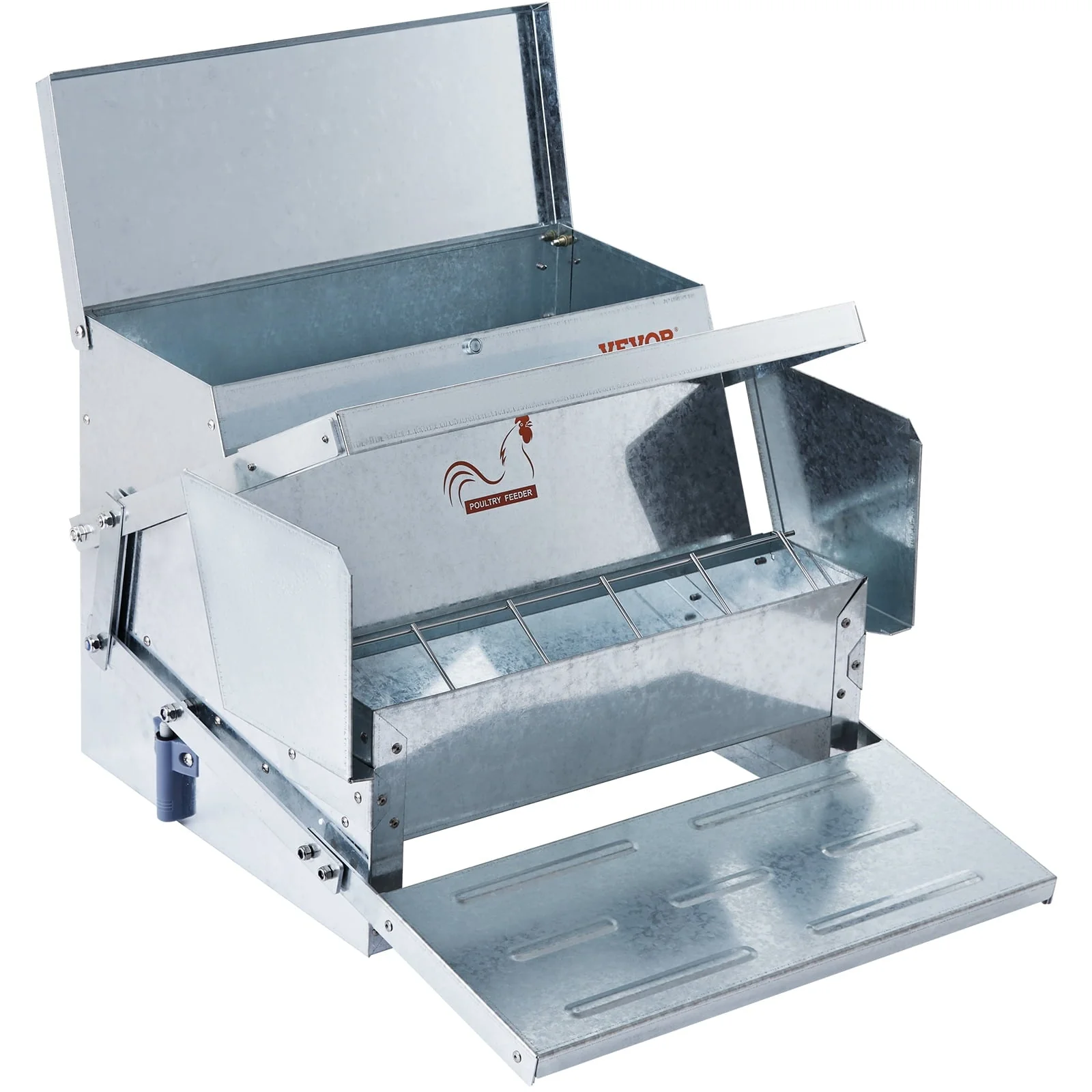 BENTISM Automatic Chicken Feeder, 25 lbs Capacity Feeds 10 Chickens up to 11 Days, Galvanized Steel Poultry Feeder with Waterproof Lid, Bird Rat Prevention, for Chickens, Pheasants, or Roosters