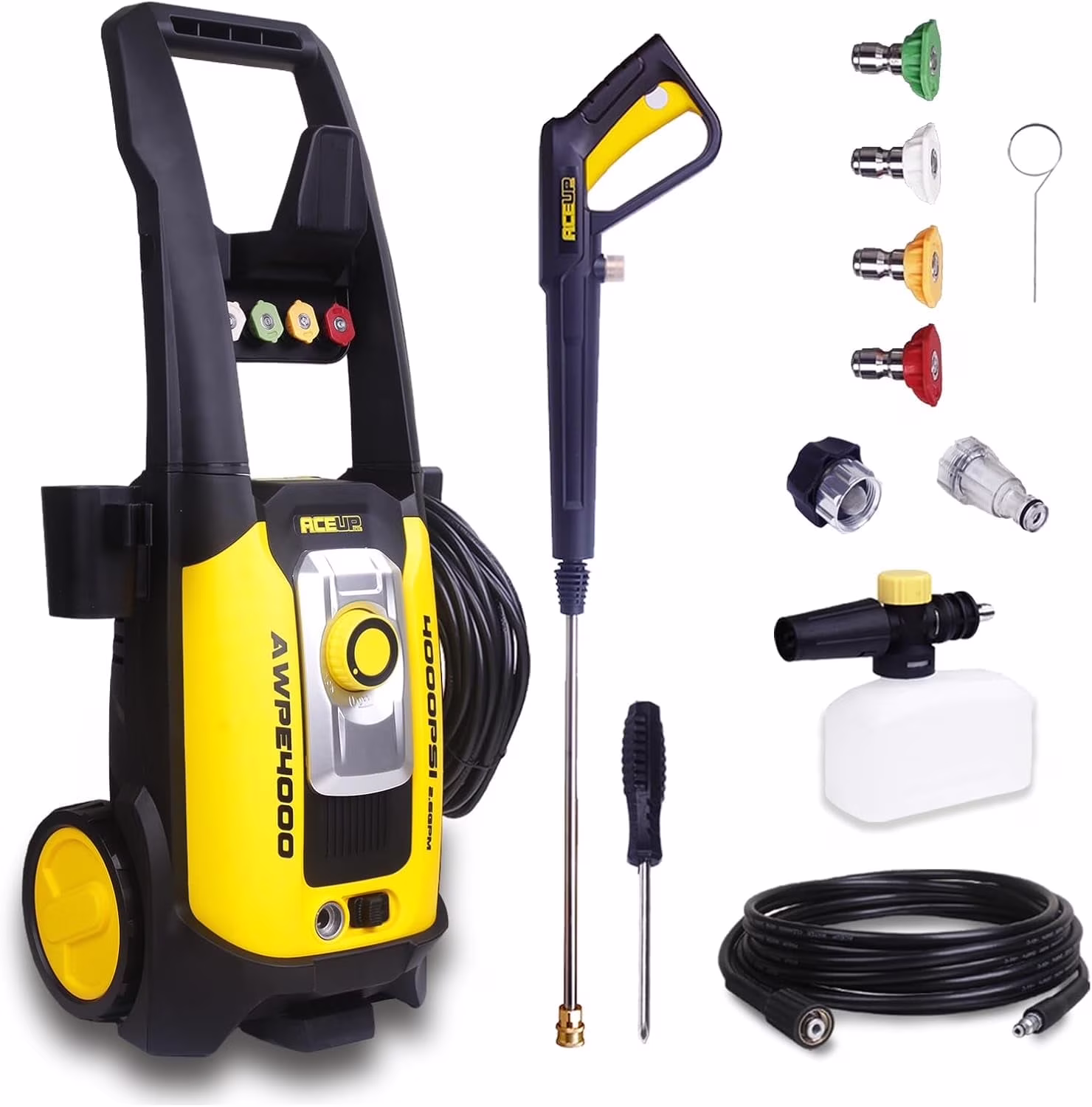 Aceup Energy 4000 PSI 2.6GPM Portable Electric Pressure Washer for Cars Fences Patios Driveways, Lightweight