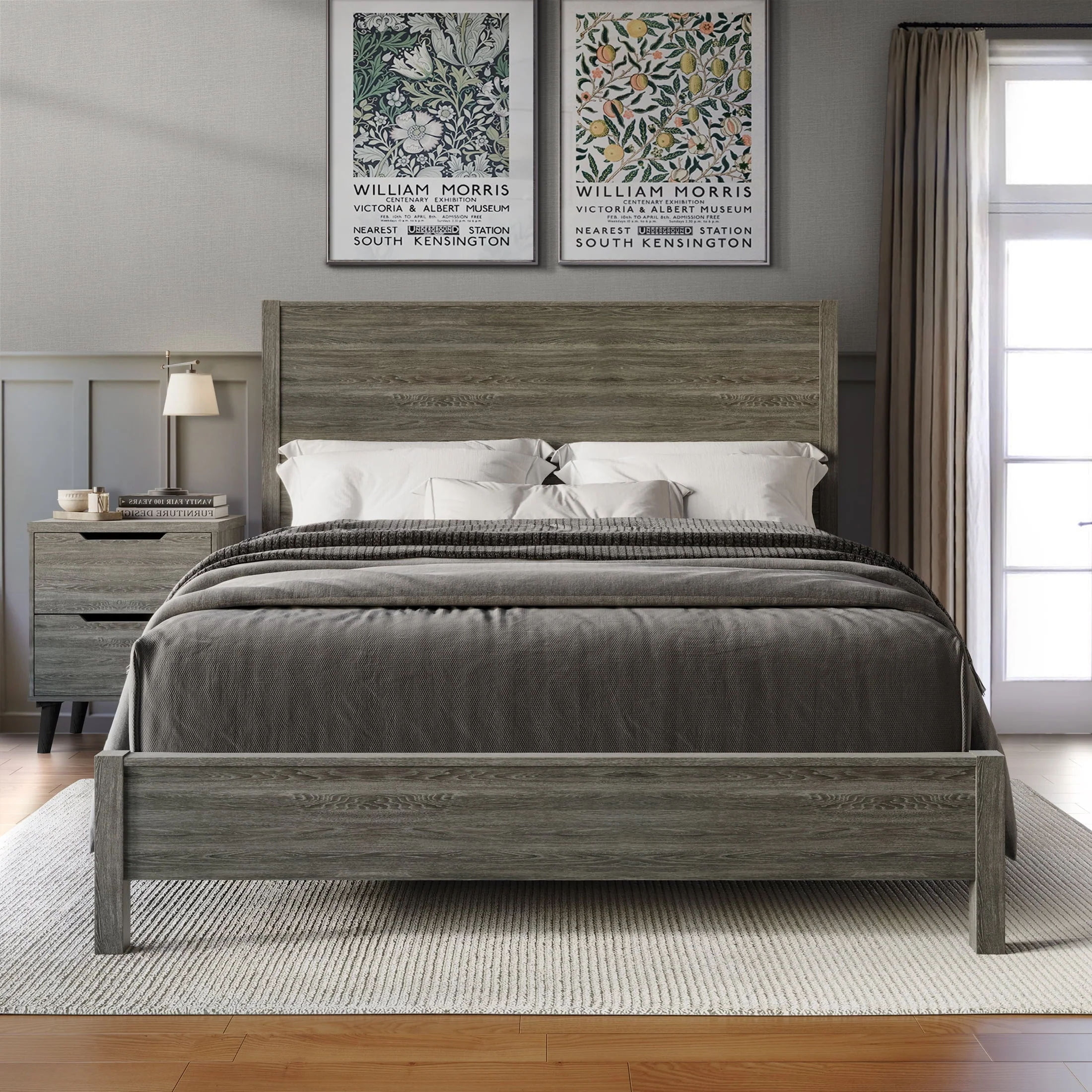 Castle Place Wood Panel Full Bed, Dark Grey