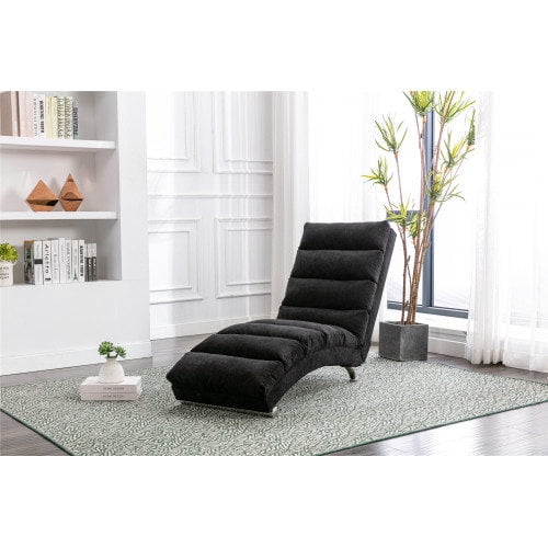 Massage Chaise Lounge, Linen Chaise Lounge Indoor Chair, Ergonomic Indoor Chair, Modern Long Lounger for Office, Living Room, Bedrooom, Black