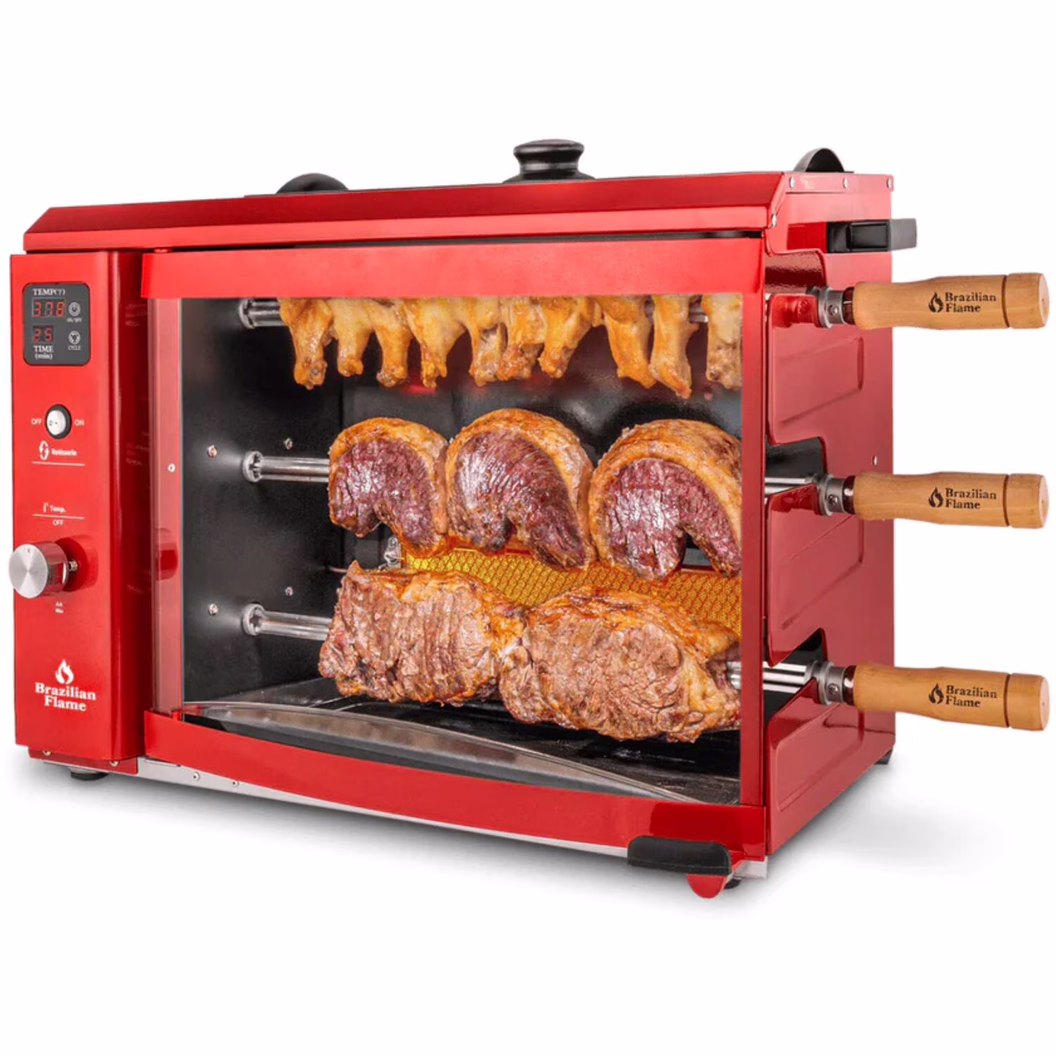 Brazilian Flame 2-Skewer Brazilian Rotisserie Electric Grill in Red