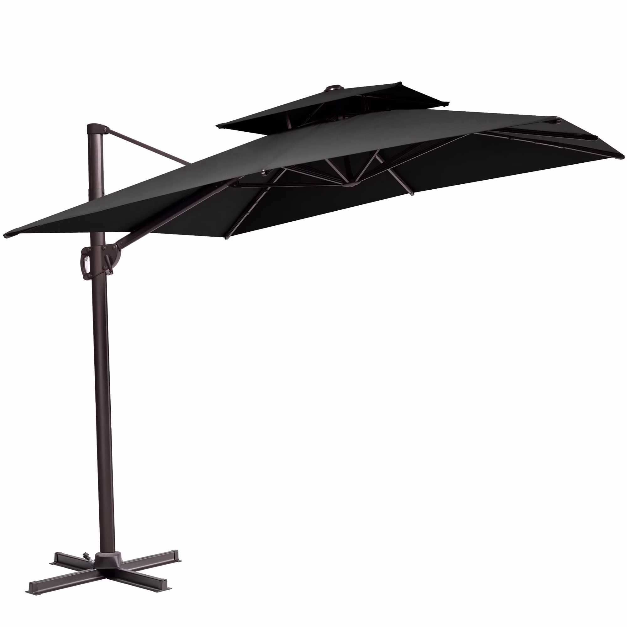 Pellebant 11 ft. x 9 ft. Rectangular Double Top Patio Cantilever Umbrella, Black