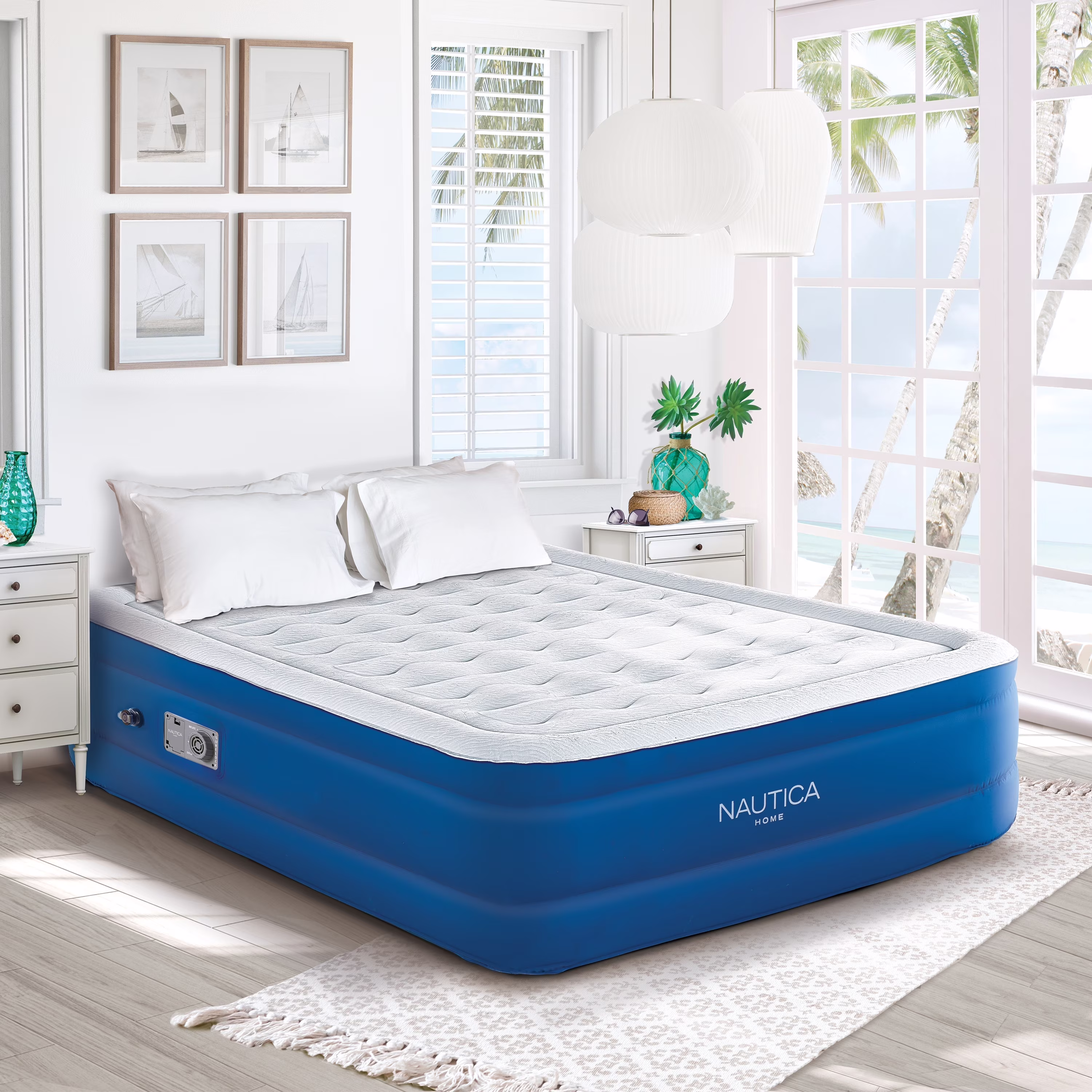 Nautica  Home Support Aire Pillowtop Air Mattress with Built-In Pump - Raised Inflatable Bed with Cooling Top, Edge Support Full