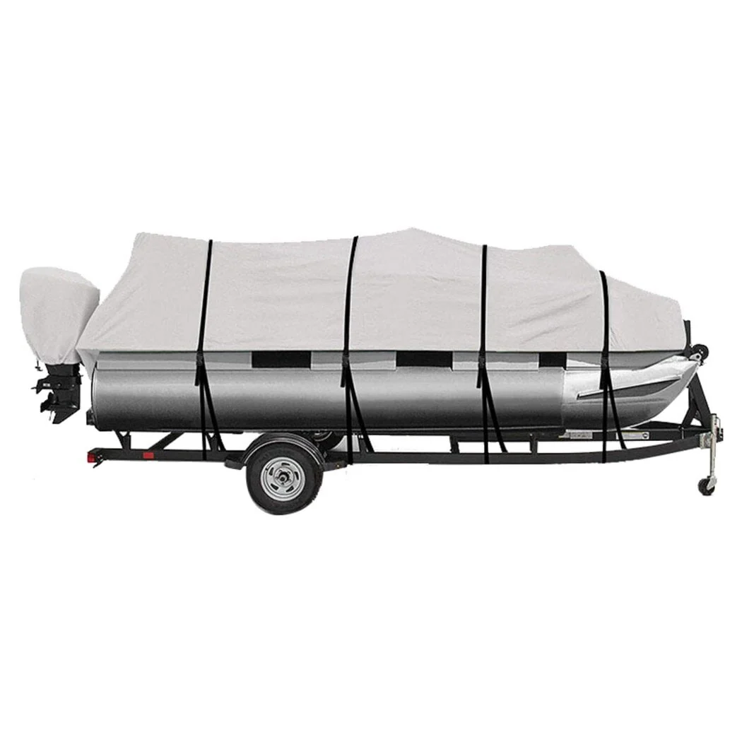 Trailerable Pontoon Boat Cover Kit, Waterproof Pontoon Boat Cover and Motor Cover, Pontoon Boat Cover with Adjustable Straps, Suitable for 21 to 24 Feet Pontoon Boats and Deck Boats