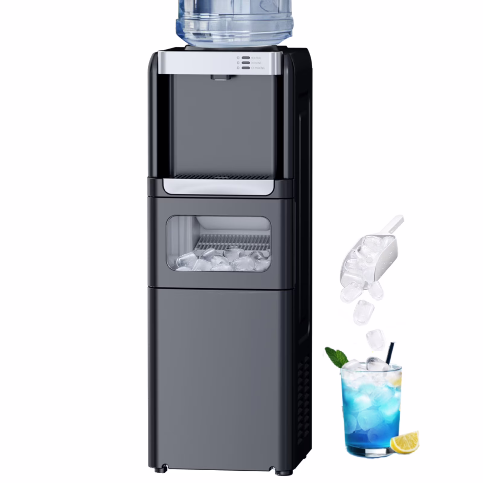LHRIVER 2-5 Gallon Water Dispenser �?3-in-1 Hot/Cold/Ice, 6-Min Ice Maker, Child Lock & Energy-Saving, for Home/Office, Black