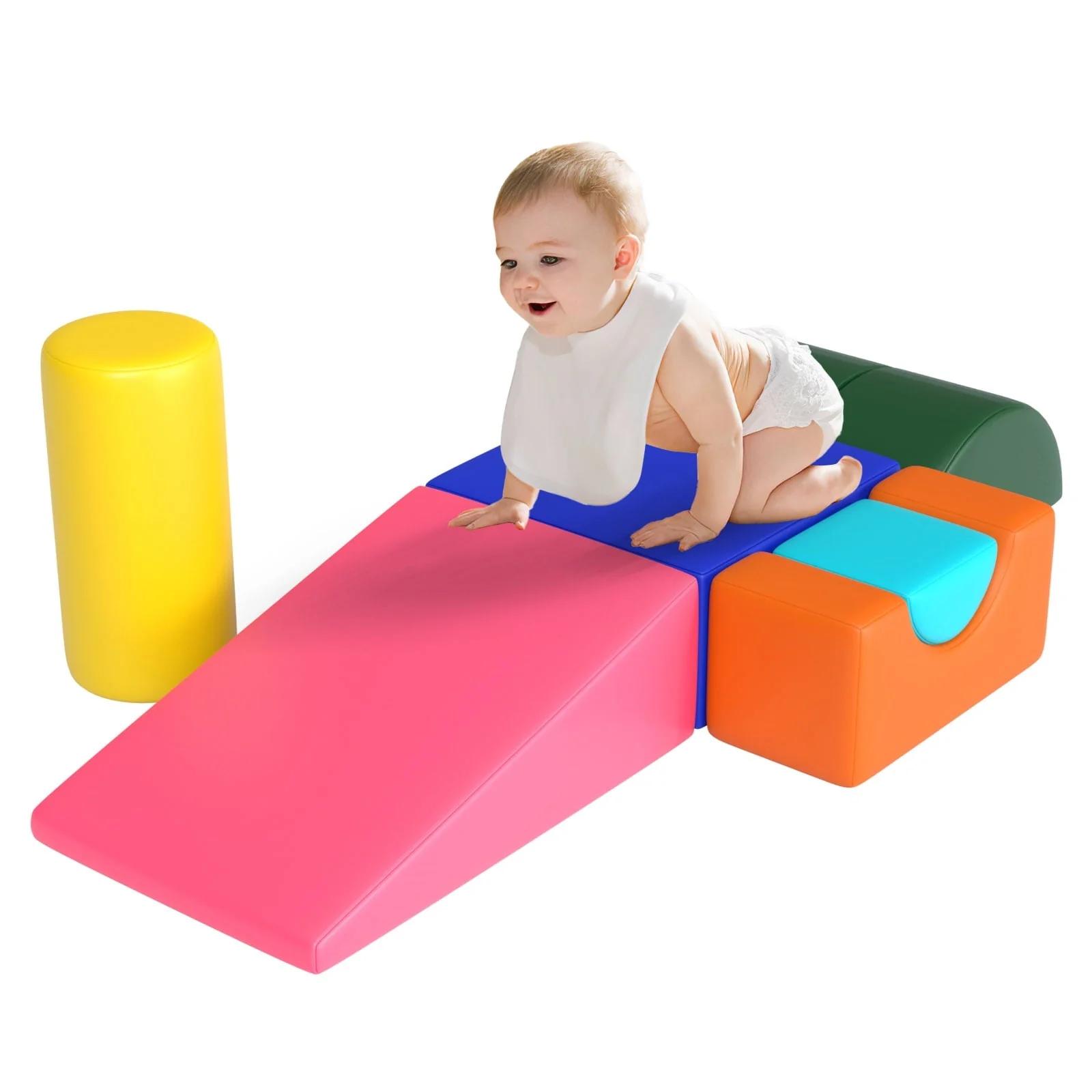 6-Piece Kids Soft Play Corner Climbers Foam Play Set Indoor Climbers for Toddler 1-3,Pink/Blue