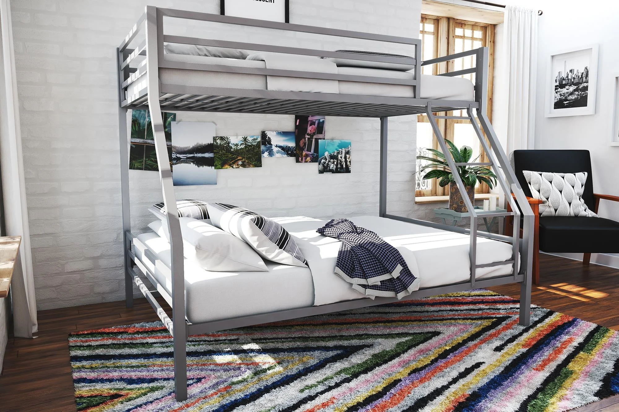 Teen Novogratz Charlie Twin-Over-Full Metal Bunk Bed, Gray