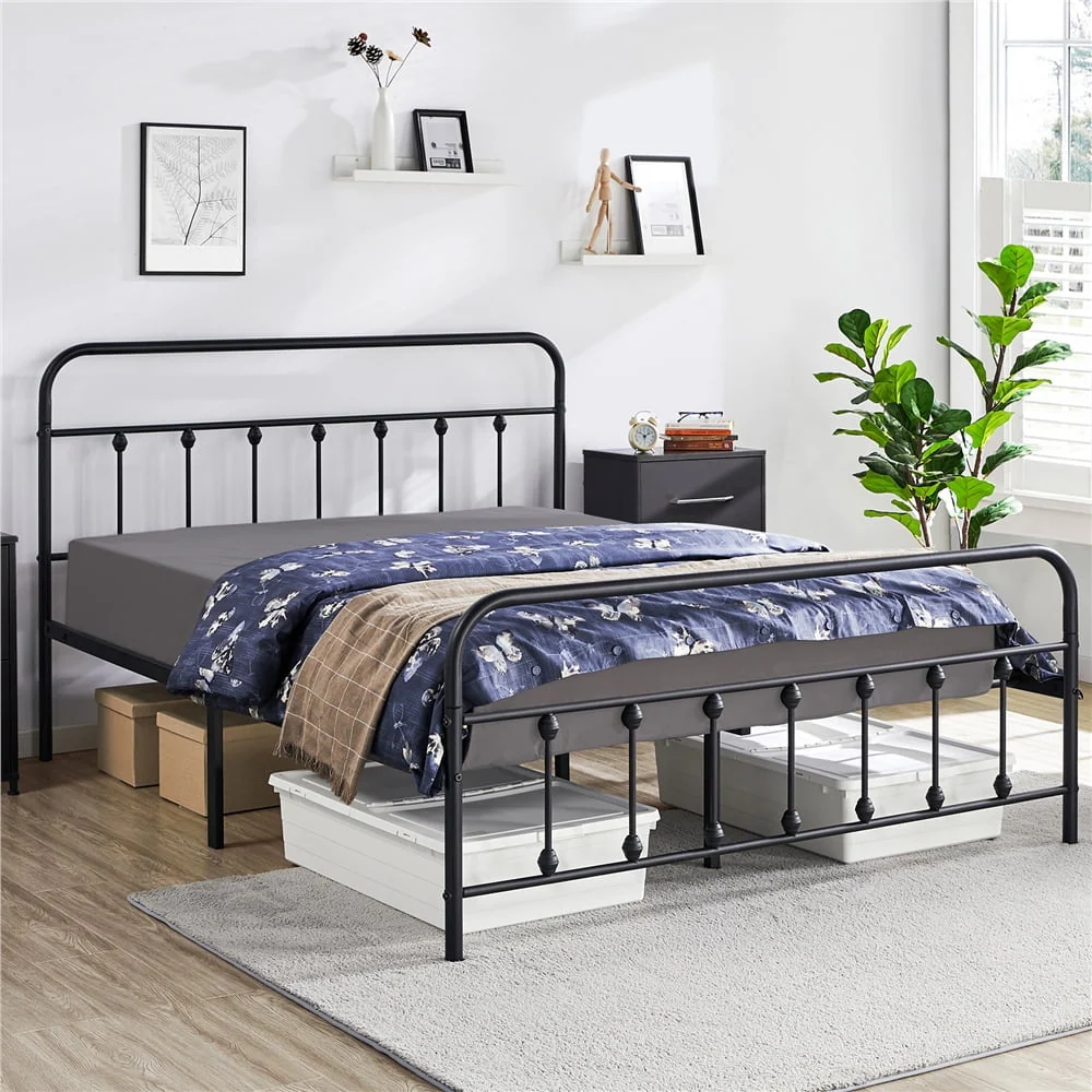 Yaheetech Classic Platform Bed with High Headboard and Footboard, Queen,Black