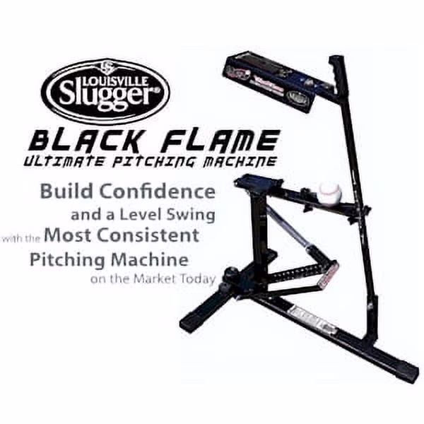 Louisville Slugger Black Flame Ultimate Pitching Machine for Baseball & Softball �C Manual, Portable, Throws Up to 50 MPH, Youth & Adult Training