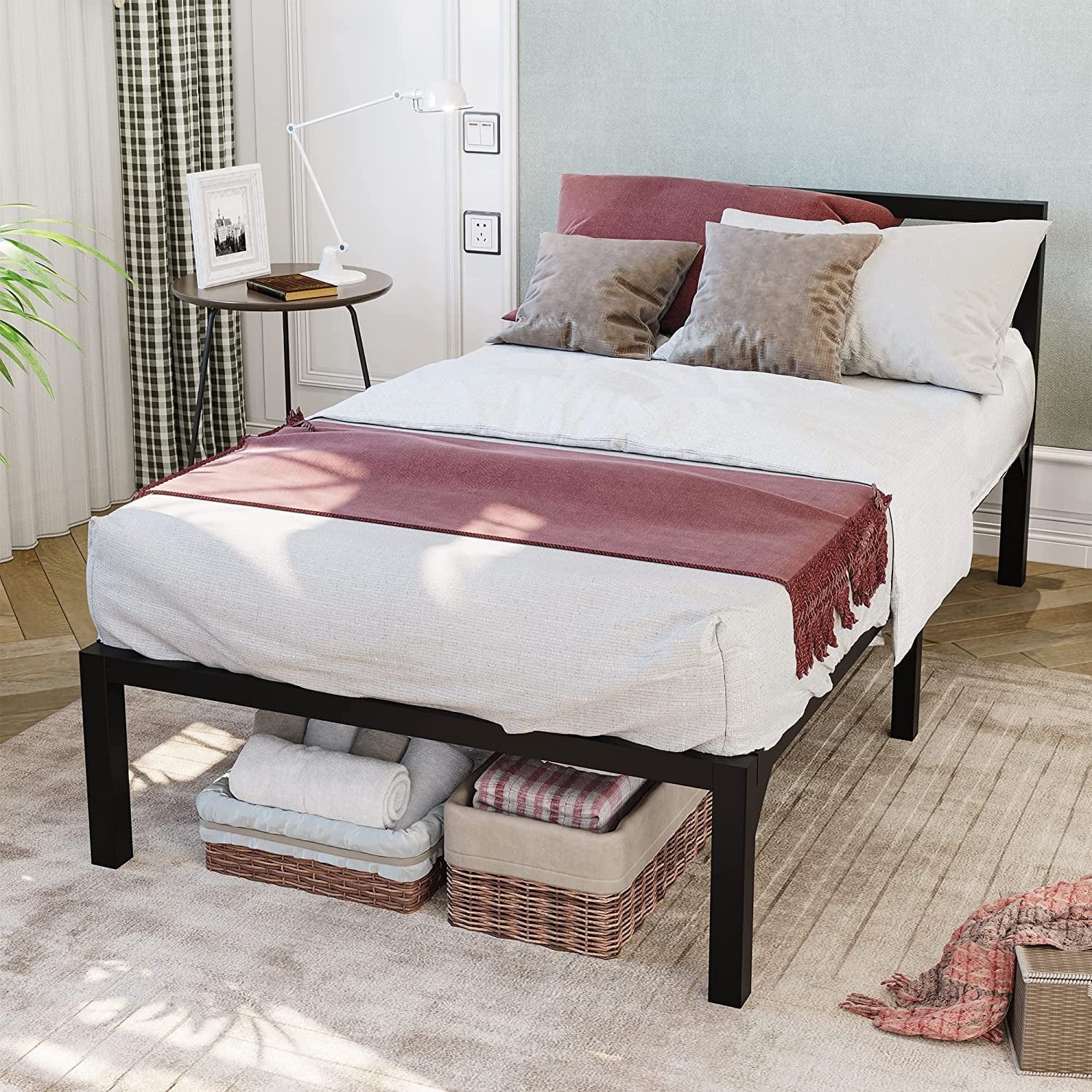 Dextrus Twin Size Metal Bed Frame with Modern Headboard No Box Spring Needed Easy-Assembly for Kids, 300 lbs Load Capacity，Black