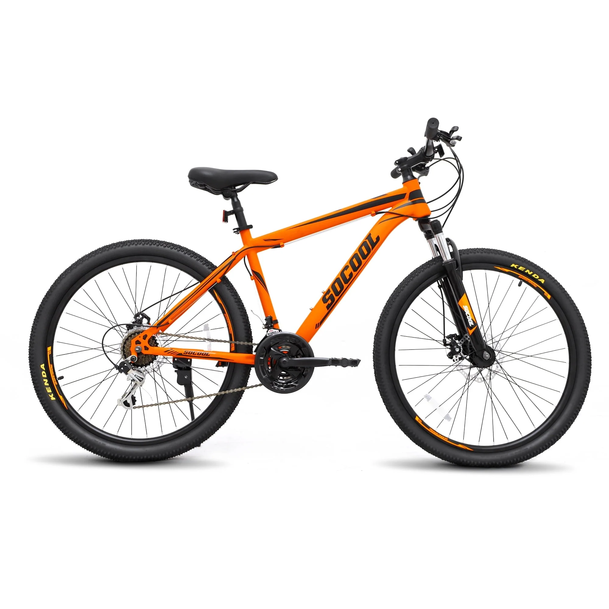 SOCOOL Adult Mountain Bike, 26 Inch Wheels, Stainless Steel Frame, Hardtail Bicycle for Mens Womens, Suspension Fork and Dual Disc Brake, 21 Speed Shimano -Orange & Black