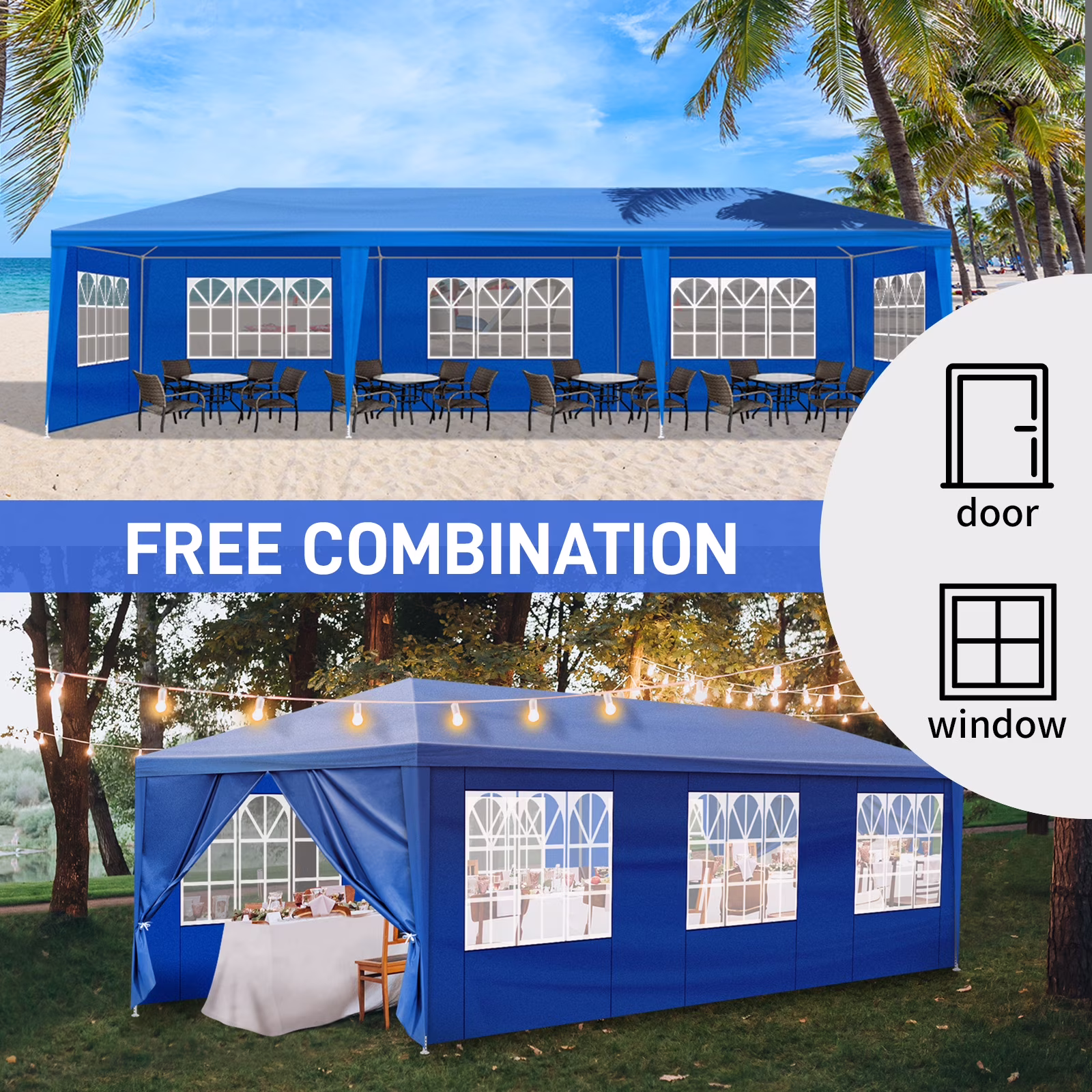 Qiushi 10x30ft Party Tent for Outdoor Event, Large Waterproof Canopy Tent with 8 Removable Sidewalls, Outdoor Gazebo Tents for Parties, Graduation, Wedding, Baby Shower & Backyard BBQ