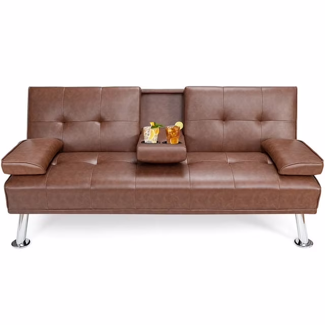 Futon Sofa Bed, Modern Faux Leather Sofa Couch with Convertible Backrest,Sleeper Sofa Couch Filled with Memory Foam for Living Room,Apartment,Bedroom